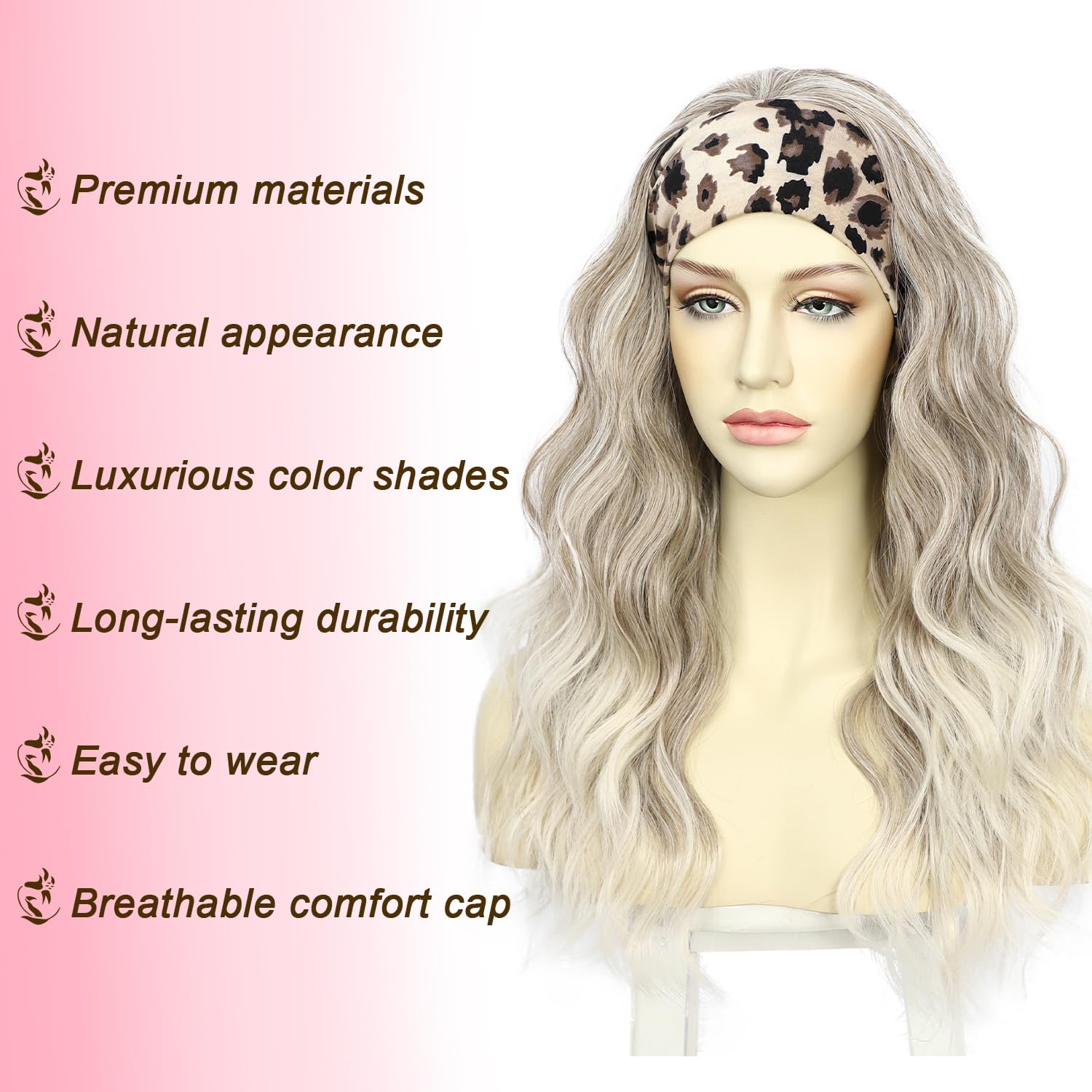 Sapphirewigs Headband Wig Grey Wavy Synthetic Headband Wigs for Women Body Wave Glueless Short Hair Daily Wear Date Party Halloween Christmas 20 inch - Image 3