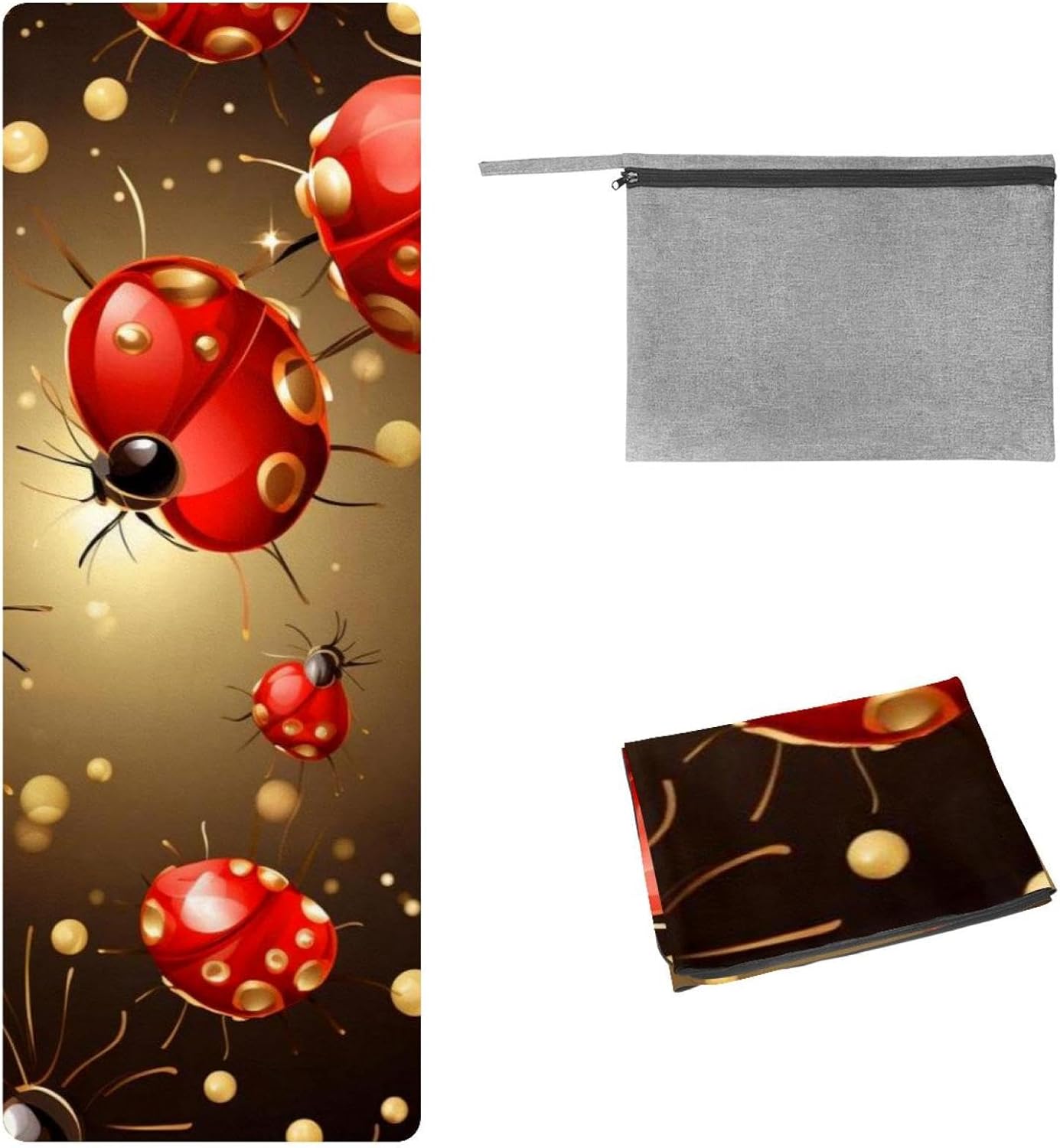 Yoga Towel, Ladybug Pattern Non Slip Sweat Absorbent Hot Yoga Mat Towel for Hot Yoga, Pilates and Fitness - 72.8" x 26.8"