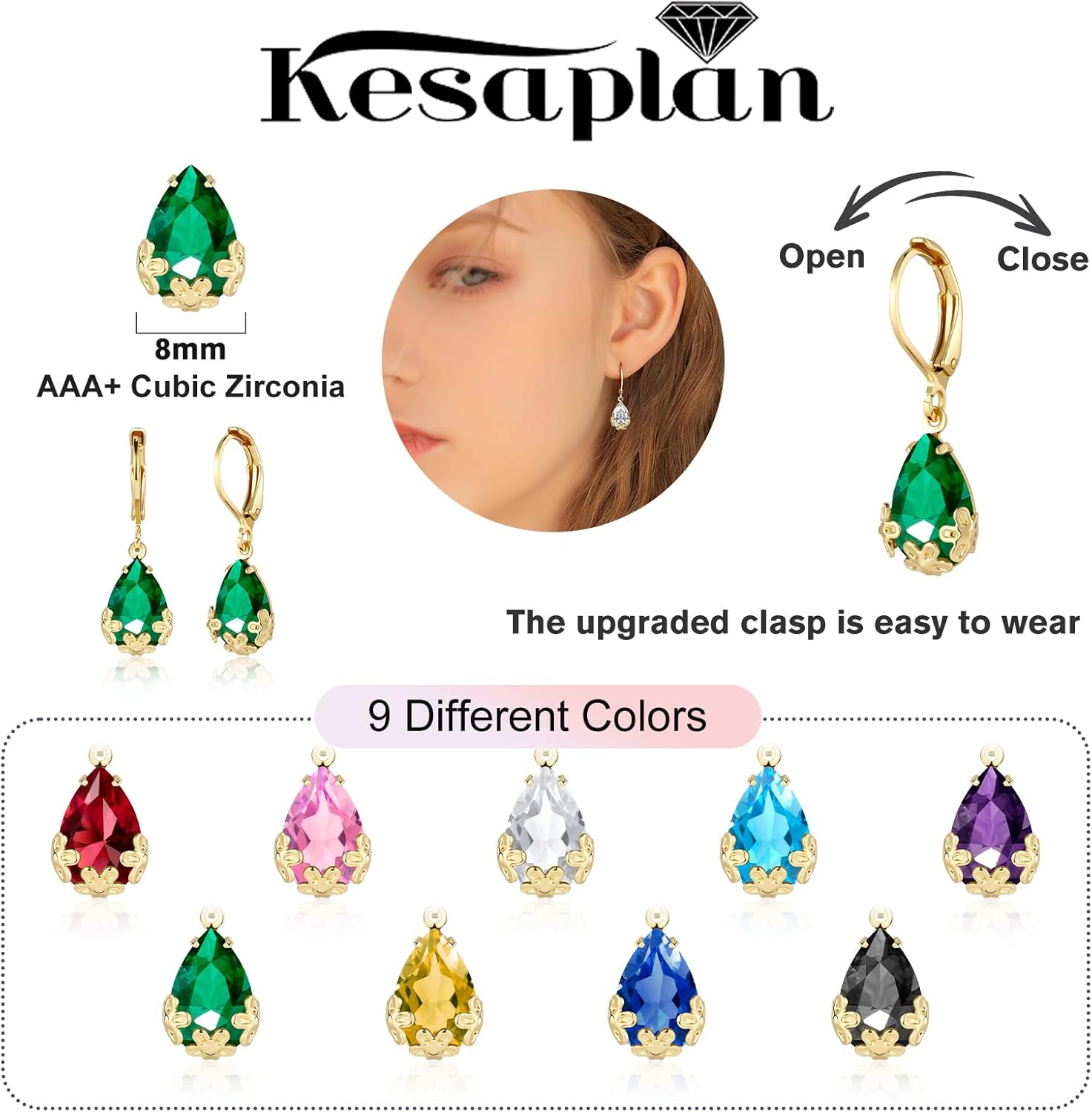 Dangle Earrings for Women Multicolor Crystal Drop Earrings Set Leverback Teardrop Earrings 925 Silver and 14K Gold Plated Hypoallergenic Fashion Cubic Zirconia Dangle Earrings Trendy Jewelry Gifts for Women - Image 5