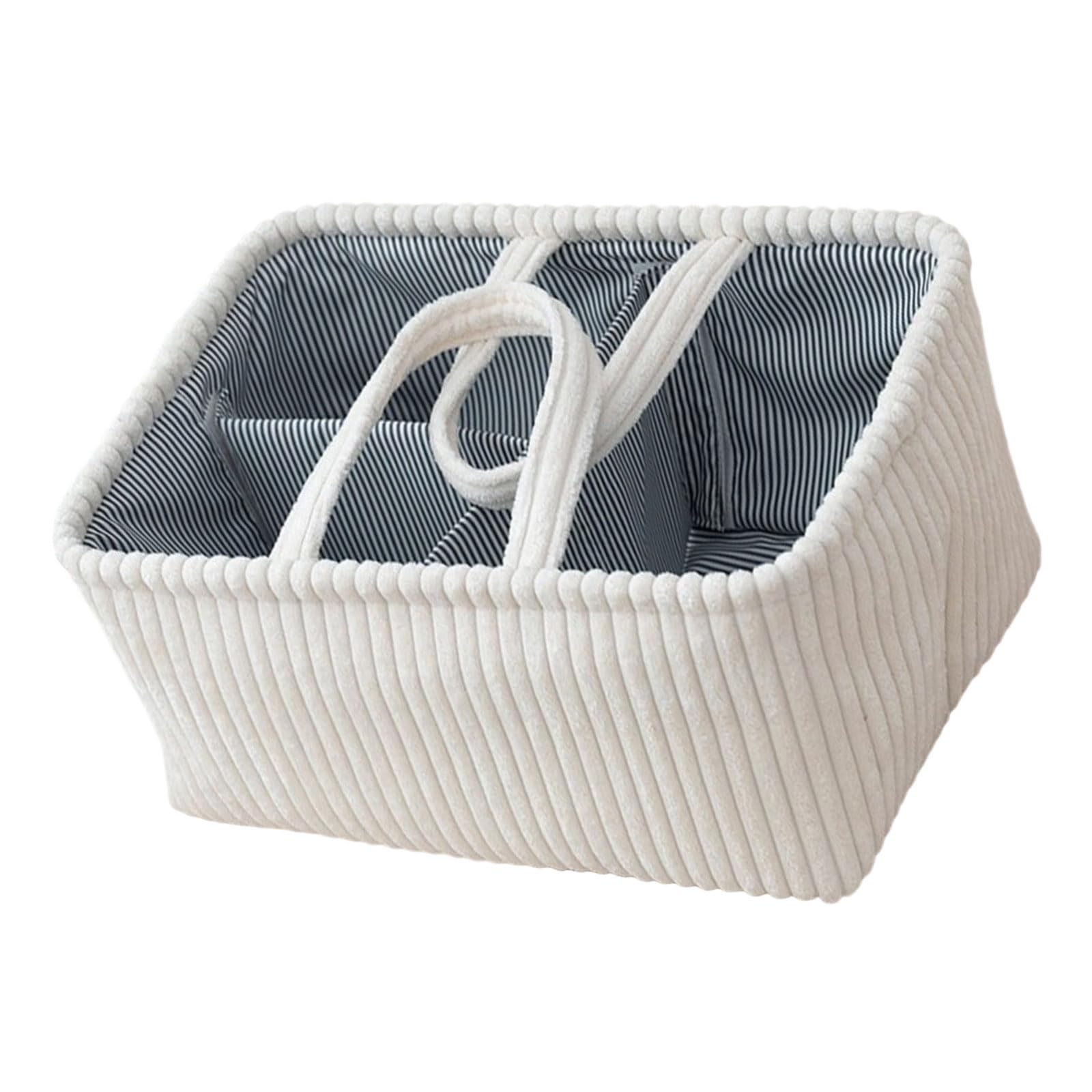 Jazuaiao Practical Corduroy Storage Basket with Sturdy Handles for Home Organization and Decoration Multi-Compartment Organiser Corduroy Storage Basket