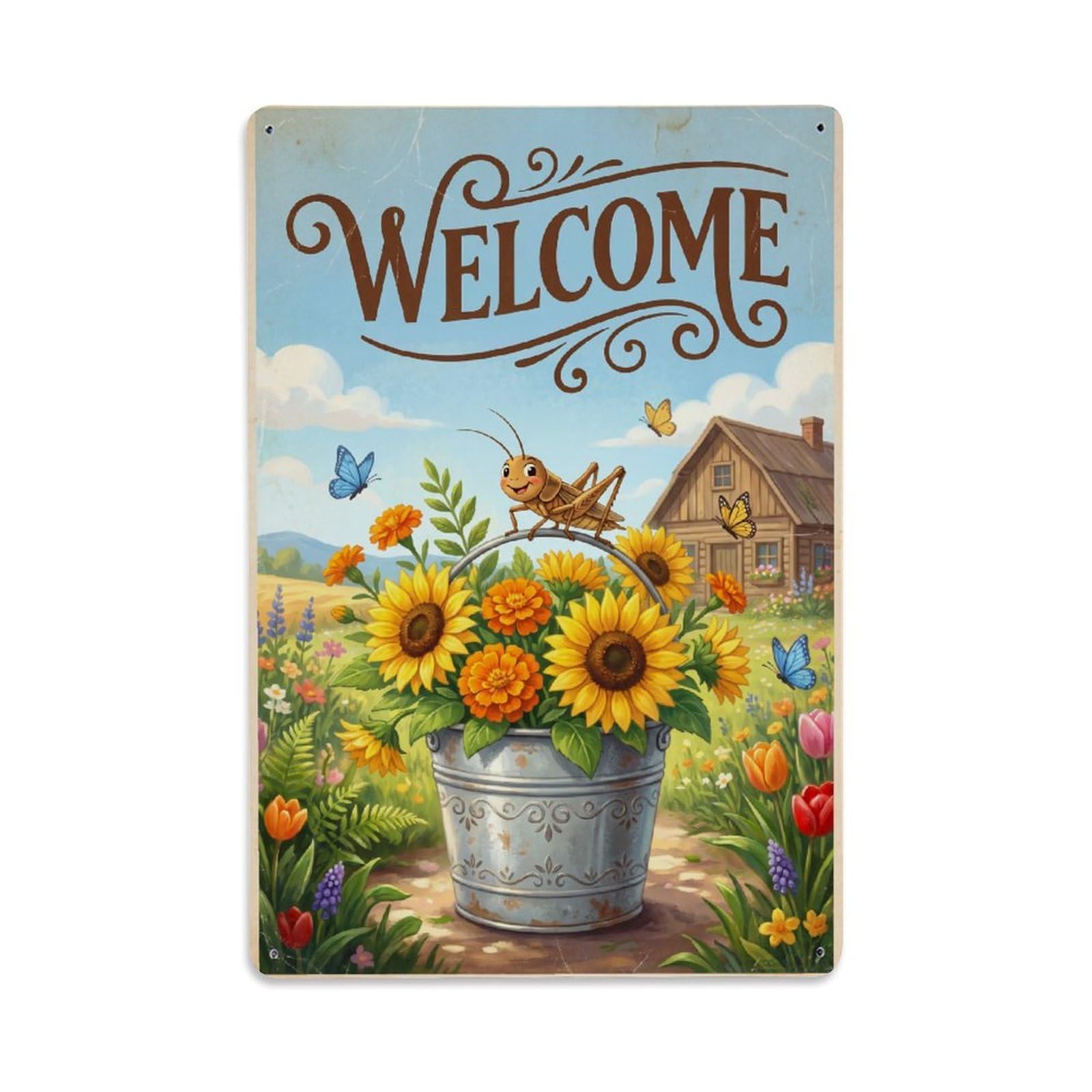 Cxhjca 8X12inch(20X30cm) Vintage Welcome Cricket Garden Party Metal Tin Sign