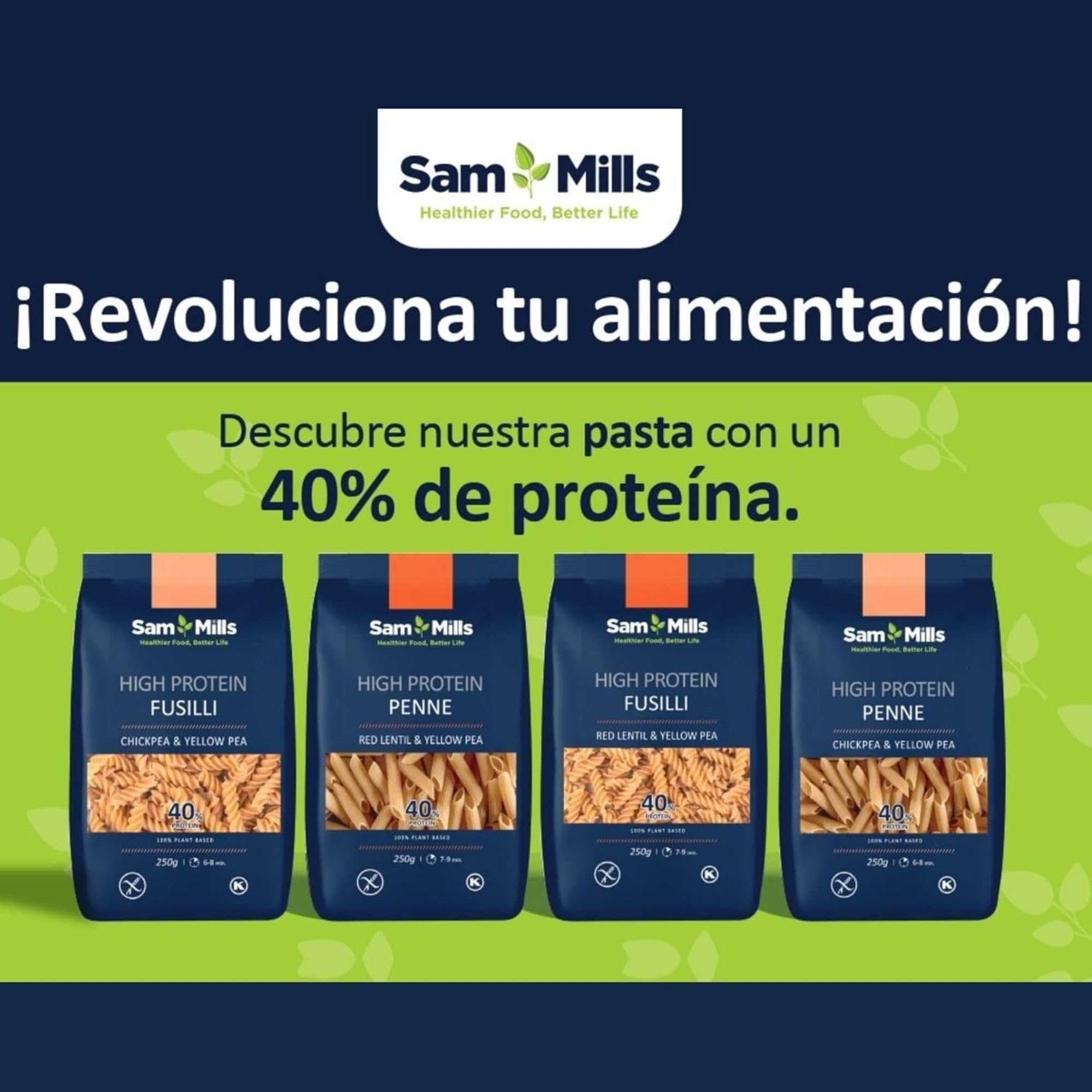 Sam Mills - Fussilli de Lenteja Roja y Guisante Amarillo - 250 g - Sin Gluten - Ideal para Dietas Veganas - Pasta de Legumbres - Alto Contenido en Fibra y Proteína