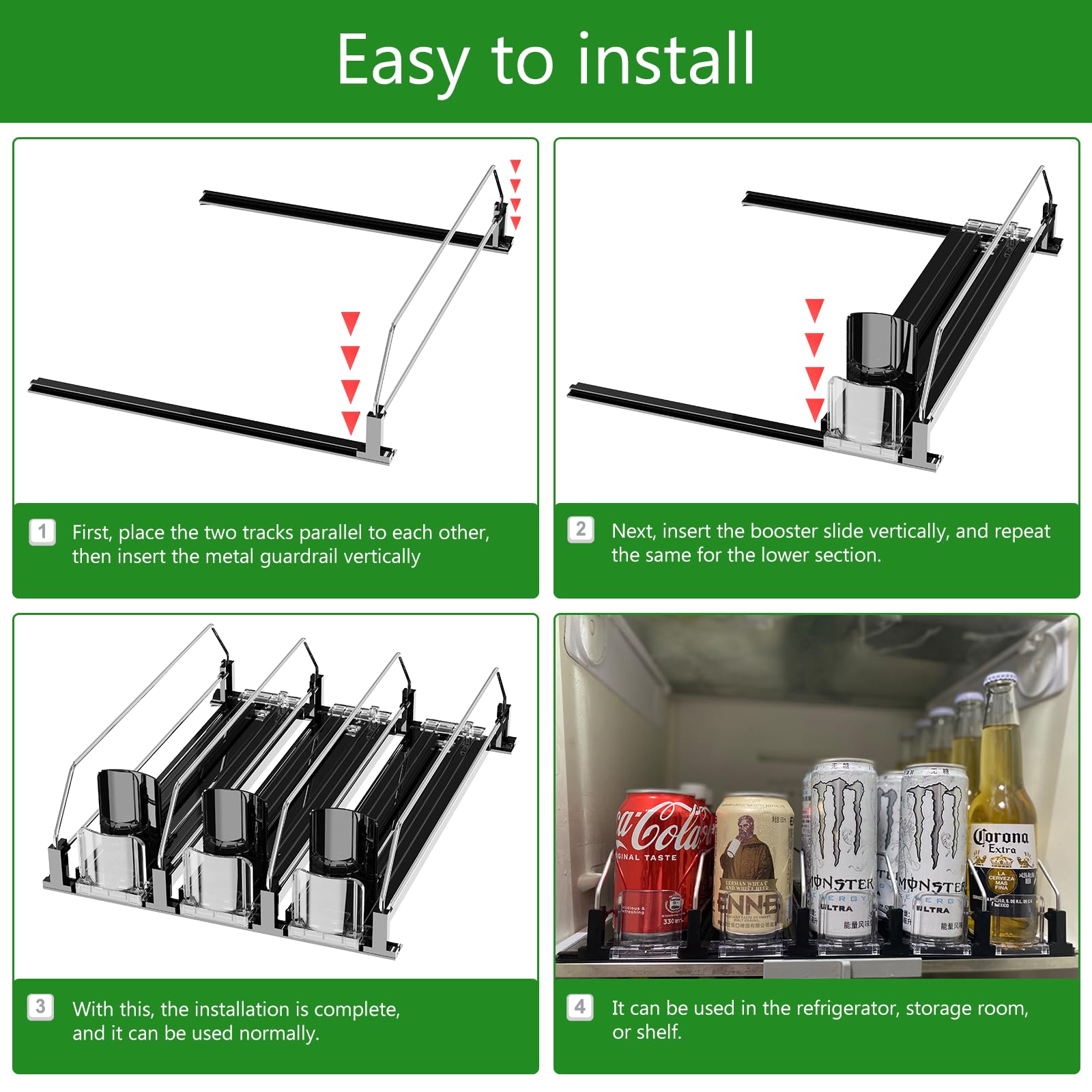 Organizer Per Bevande Per Frigorifero Con Guida Scorrevole A Molla Regolabile, Distributore Di Lattine Di Soda Per Bevande Alla Birra, 38 Cm (bianco) | Leroy Merlin