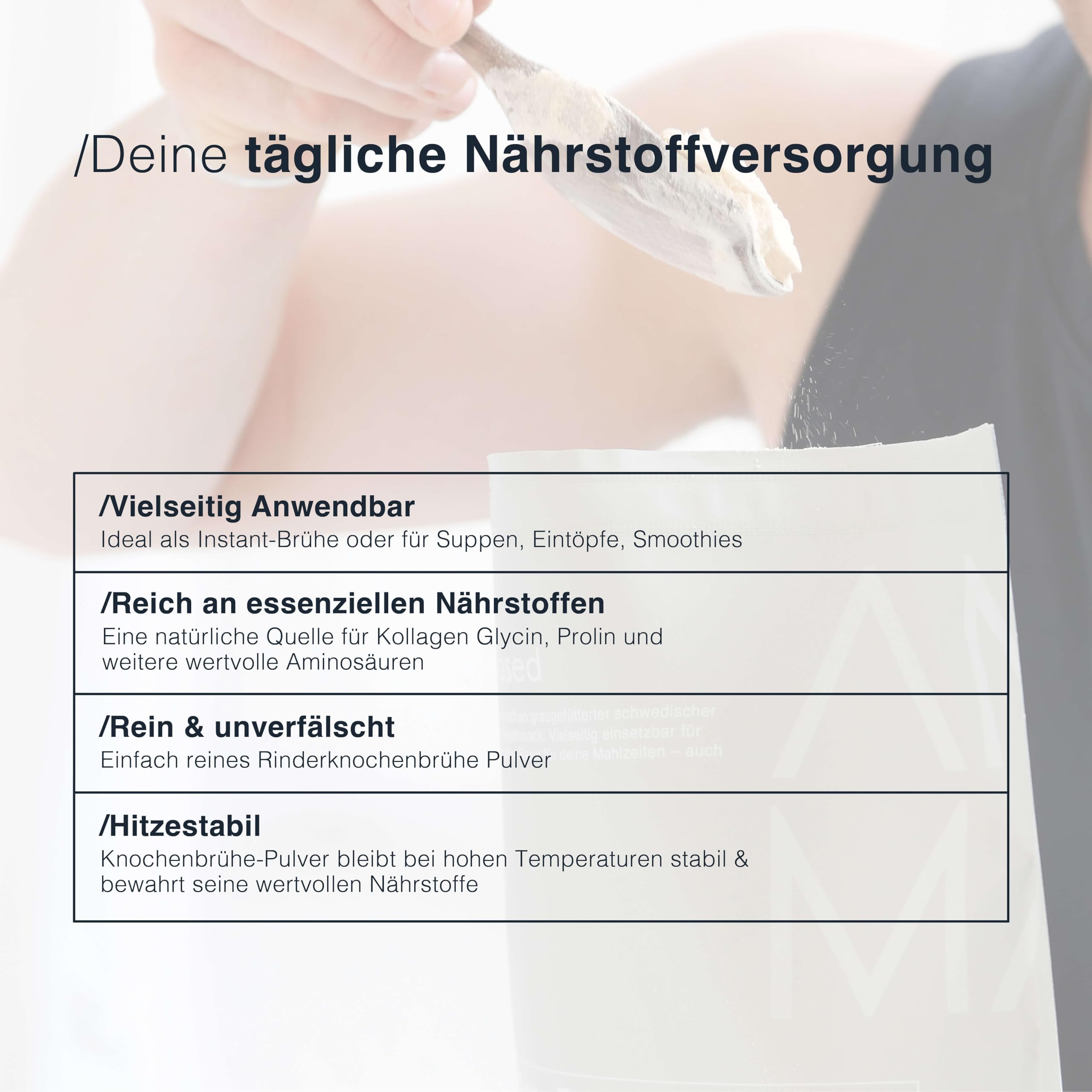 Knochenbrühe Pulver vom Weiderind [200g] - 20 Portionen - ca. 81% Kollagen - 95% Protein Pulver - Aus Schweden, abgefüllt in Deutschland - Ohne Zusätze - Bone Broth - Histaminarm - halal zertifiziert