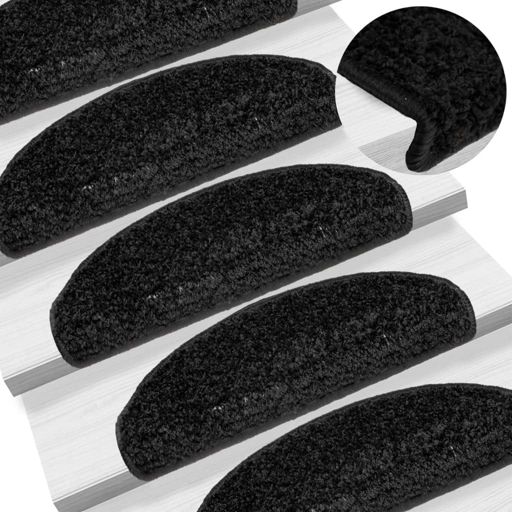 Lot de 15 tapis d'escalier - 65 x 21 x 4 cm - Noir - Semi-circulaires - Antidérapants et lavables - Protection contre les marches et le bruit - Pour escaliers en bois, pierre, escaliers