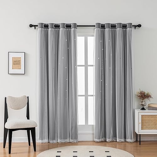 Miniatura 9 de Cortinas opacas de doble capa para sala de estar, dormitorio, cortinas opacas de doble capa de 63 pulgadas de largo, cortinas de ventana con corte