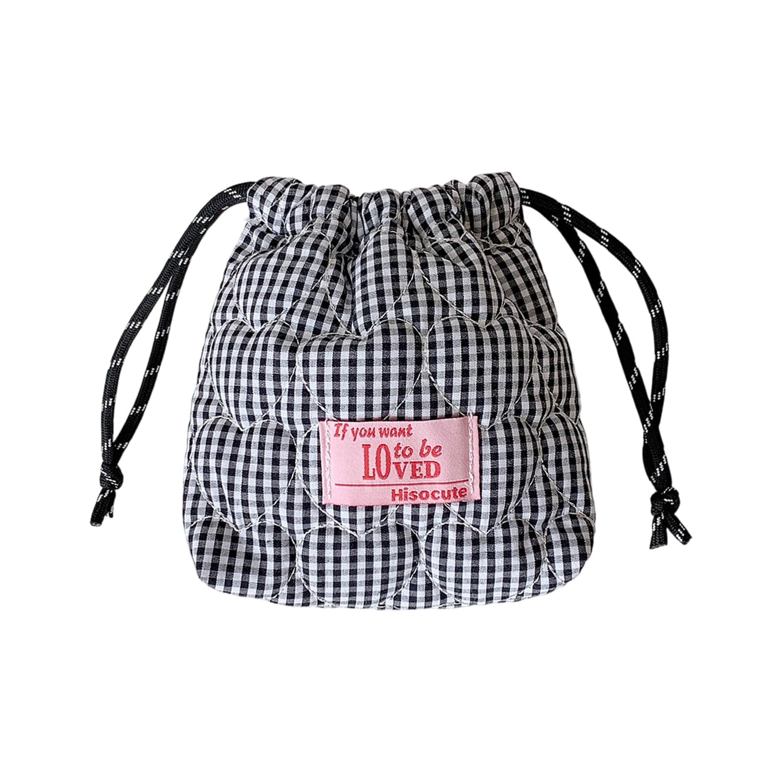 HENYGEN Friendly Cosmetic Bag Portable Makeup Organizers Quilted Heart Pattern Soft Washable Fabric Drawstring Heart Pattern Bag