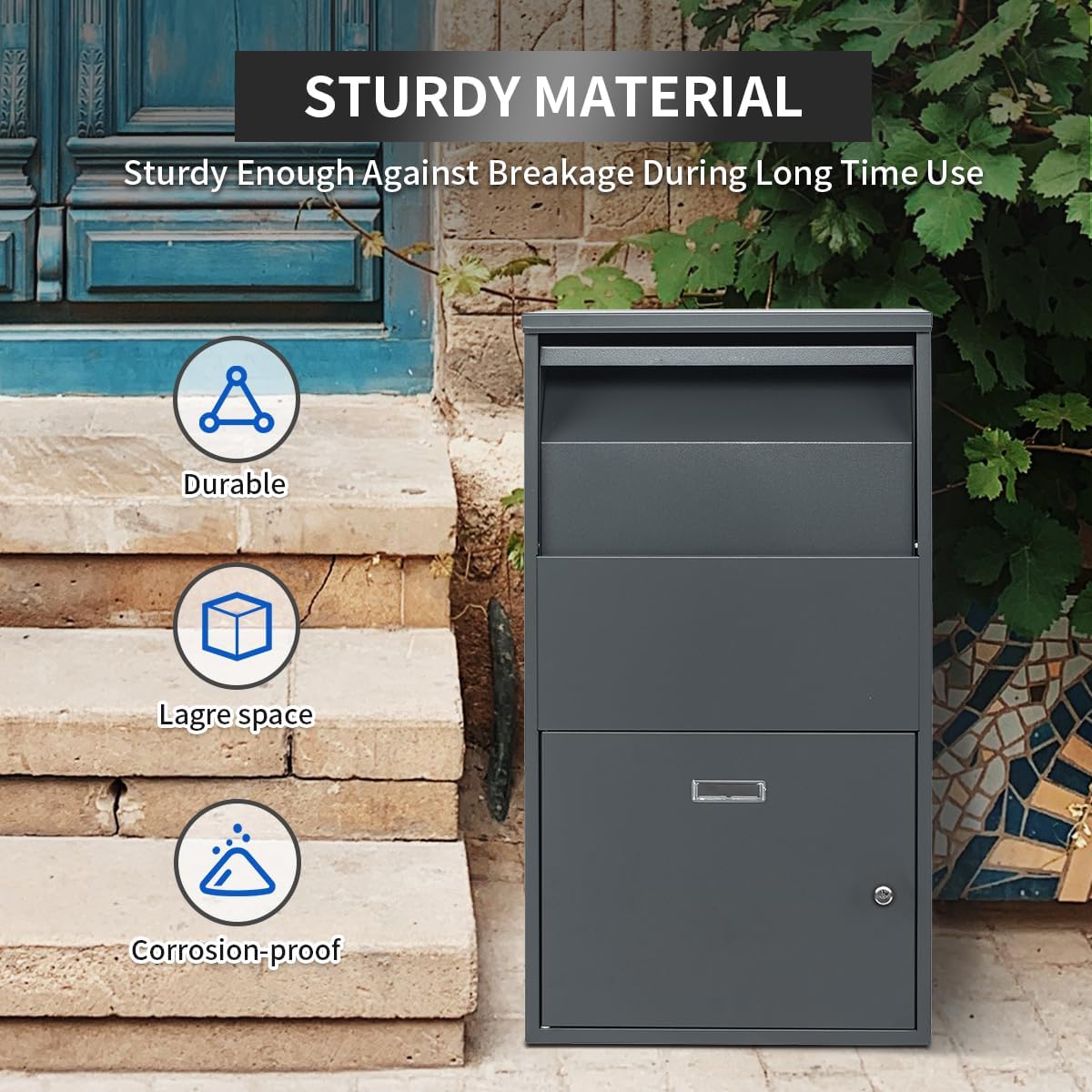 Package Delivery Boxes for Outside,Extra Large Mailbox,Galvanized Steel Parcel Mailbox,Wall Mounted Lockable Anti-Theft for Outdoor Porch,Curbside,Grey,BG010A