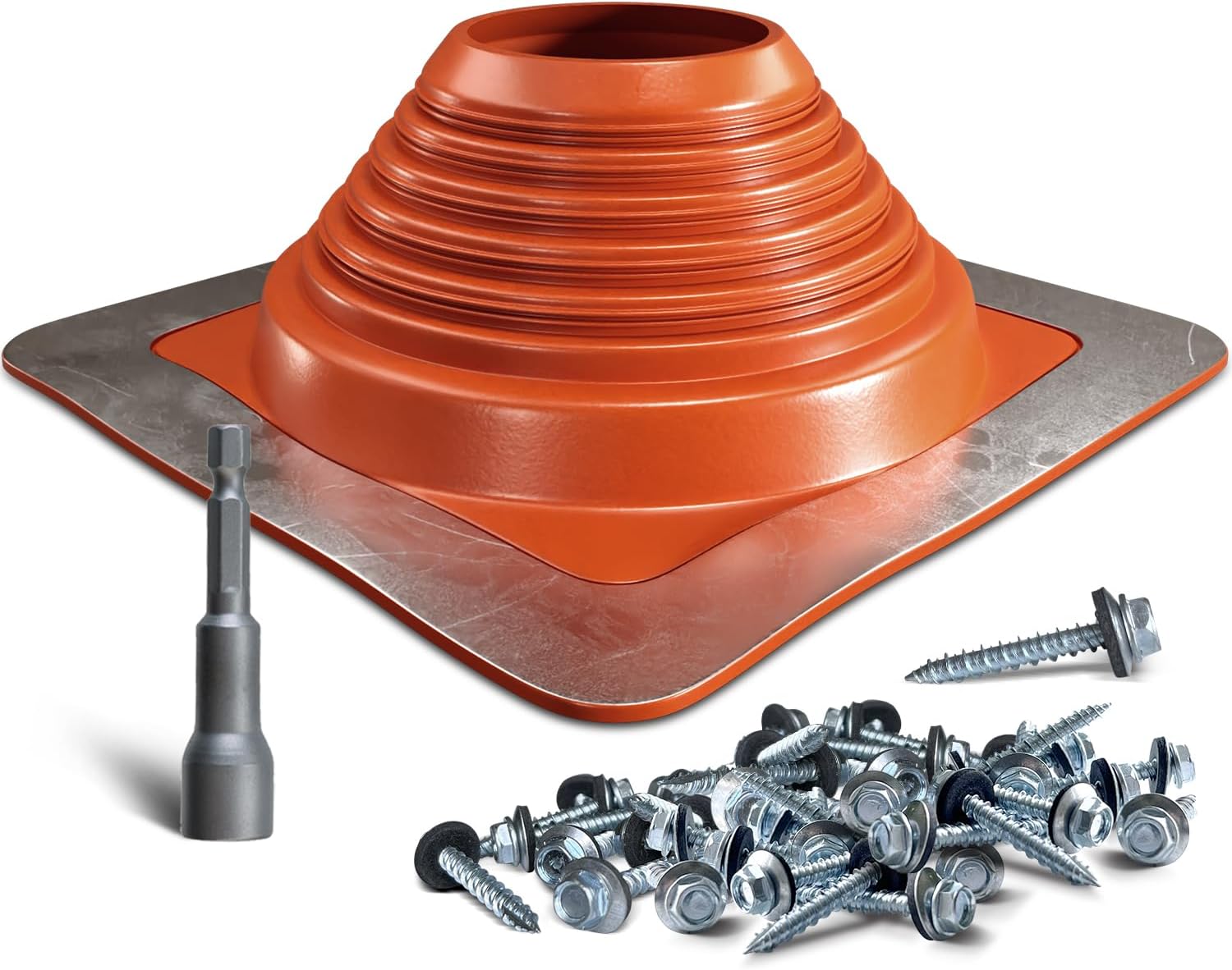 VIVIDA #8 Silicone Metal Roof Pipe Flashing, High Temp Flexible Roof Jack Vent Boot for Pipe OD 7" to 13", Roofing Screws & Hex Socket Included, Square Base, Red, 1 Pack