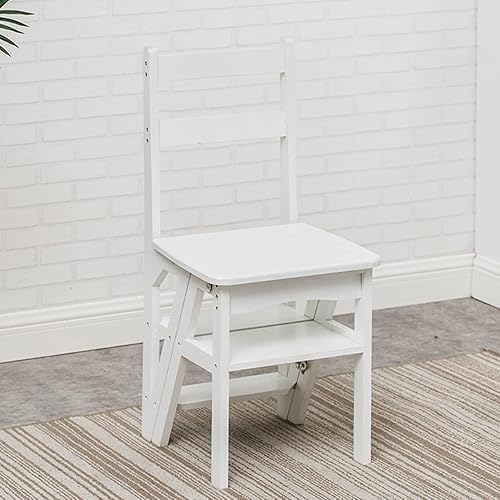 YokIma Foldable Ladders Step Stools Portable Stepladder Wooden Foot Stools Stairs Chair Tread Perfect for Home, Office White Stool