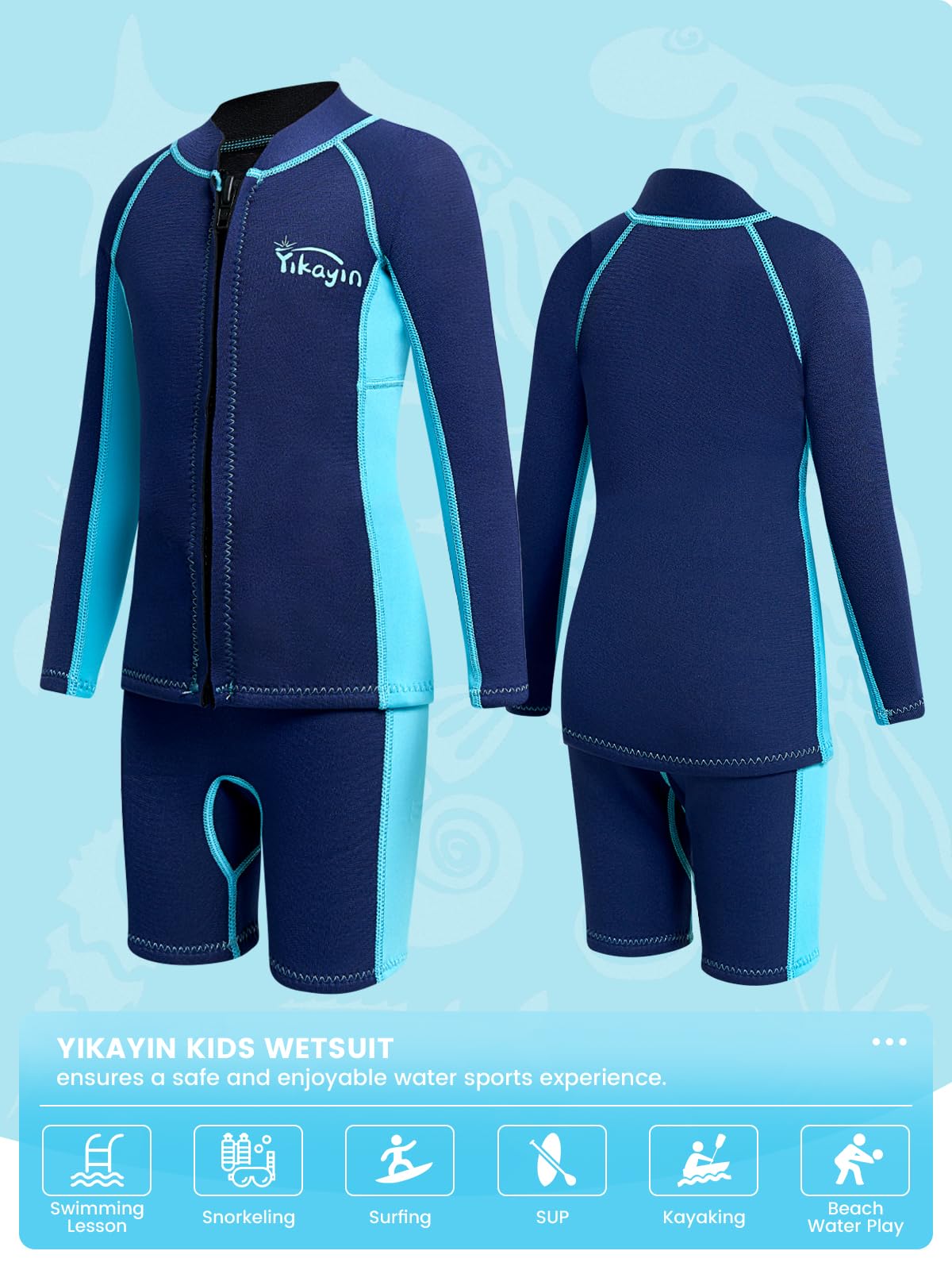Muta, Bambini 2 mm Due Pezzi Ragazzi Ragazze Mute Bambino Neoprene Costume da bagno termico manica lunga Top + pantaloncini Tenere caldo Tuta subacquea per Watersport