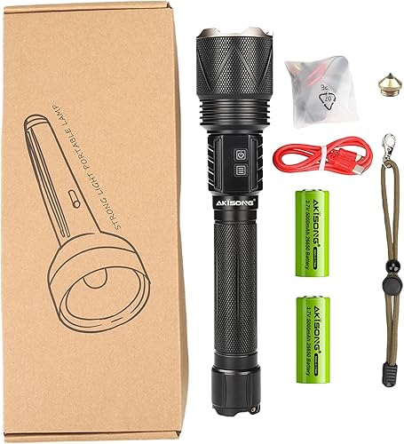 Miniatura 11 de Linterna recargable de 10,000 lúmenes altos, 70 W XHP360 LED súper brillantes luces tácticas con zoom y salida USB, linterna impermeable de gran