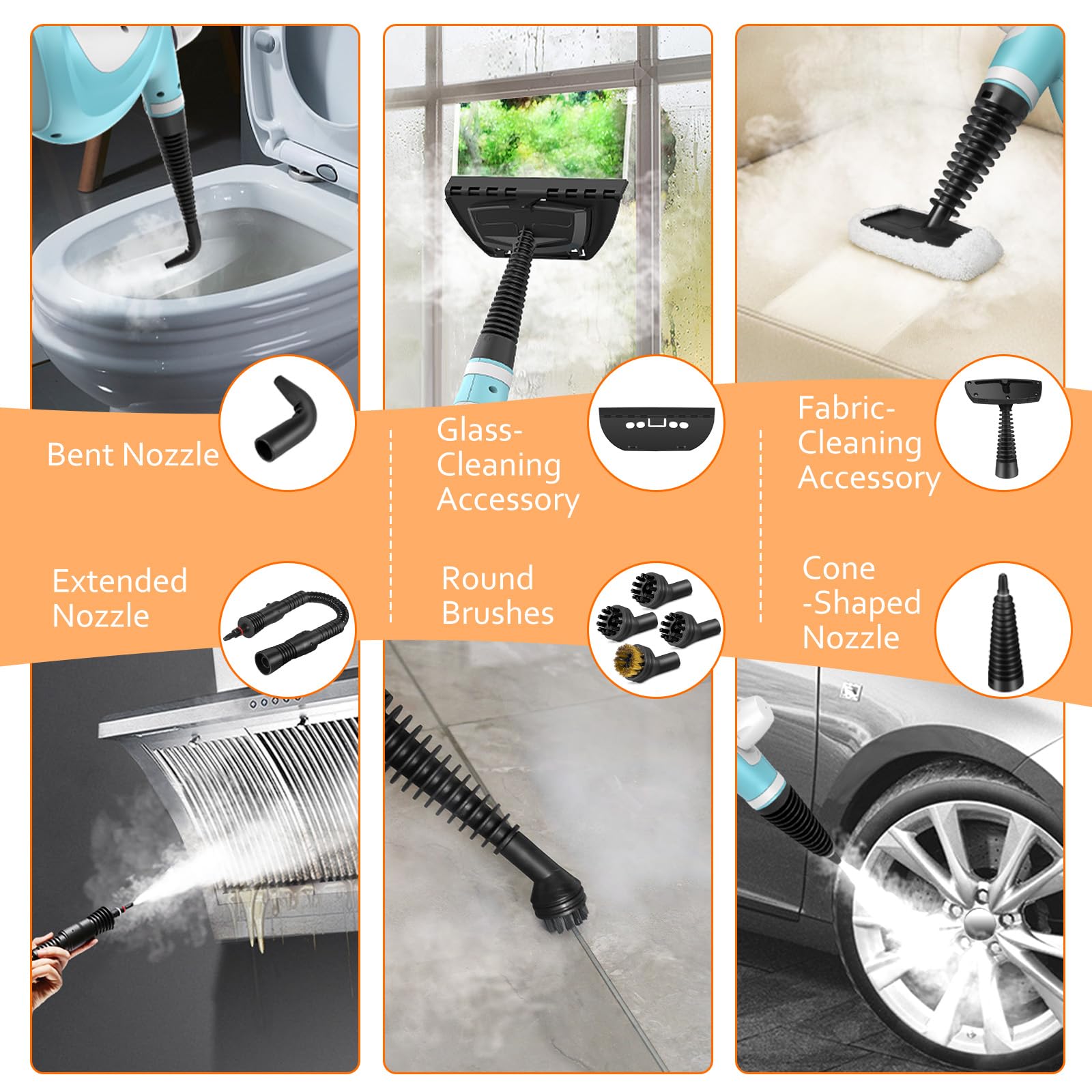 Pressurized Handheld Multi-Surface Natural Steam Cleaner with 12 pcs Accessories, Multi-Purpose Steamer for Home Use, Steamer for Cleaning Floor, Upholstery, Grout and Car () (Grey): Blue