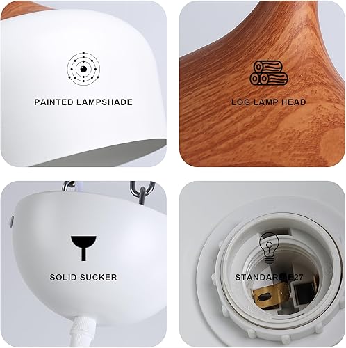 Miniatura 4 de SUNLLOK Lámpara colgante blanca moderna, con patrón de madera, cúpula minimalista hacia abajo, lámpara colgante de techo, lámpara industrial para
