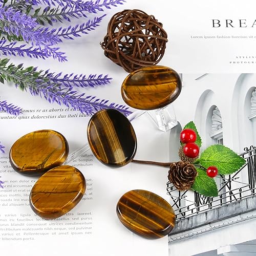 Miniatura 3 de Cristales de ojo de tigre, piedras de preocupación para niños, piedra ovalada de palmera, piedra para el pulgar, cristales y piedras curativas de