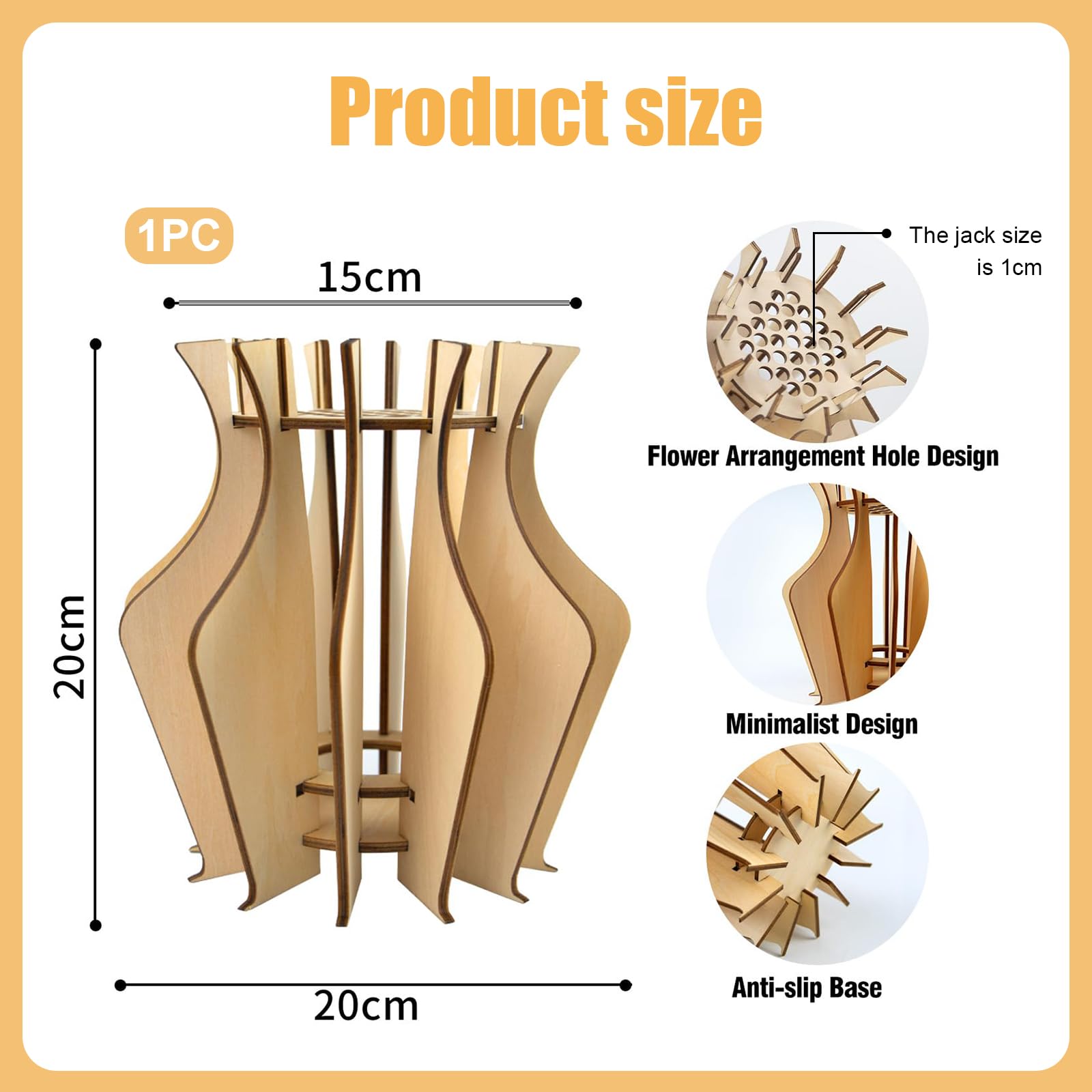 FloralGrace 1 x Wooden Vase for Lego Flower Bouquet Wooden Stand for Roses Cherry Blossom Sunflowers Tulips Narcissus Lotus (Oblique Vase) - Image 2