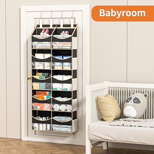 Miniatura 2 de Aokeyee Organizador de almacenamiento sobre la puerta, 5 niveles detrás de la puerta con 10 compartimentos y 10 bolsillos de malla, organizador
