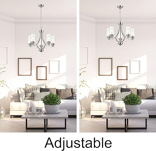 Miniatura 9 de MELUCEE Lámpara de araña clásica de 22.6 pulgadas, contemporánea de 5 luces, con pantalla de vidrio transparente, accesorios de cocina, iluminación