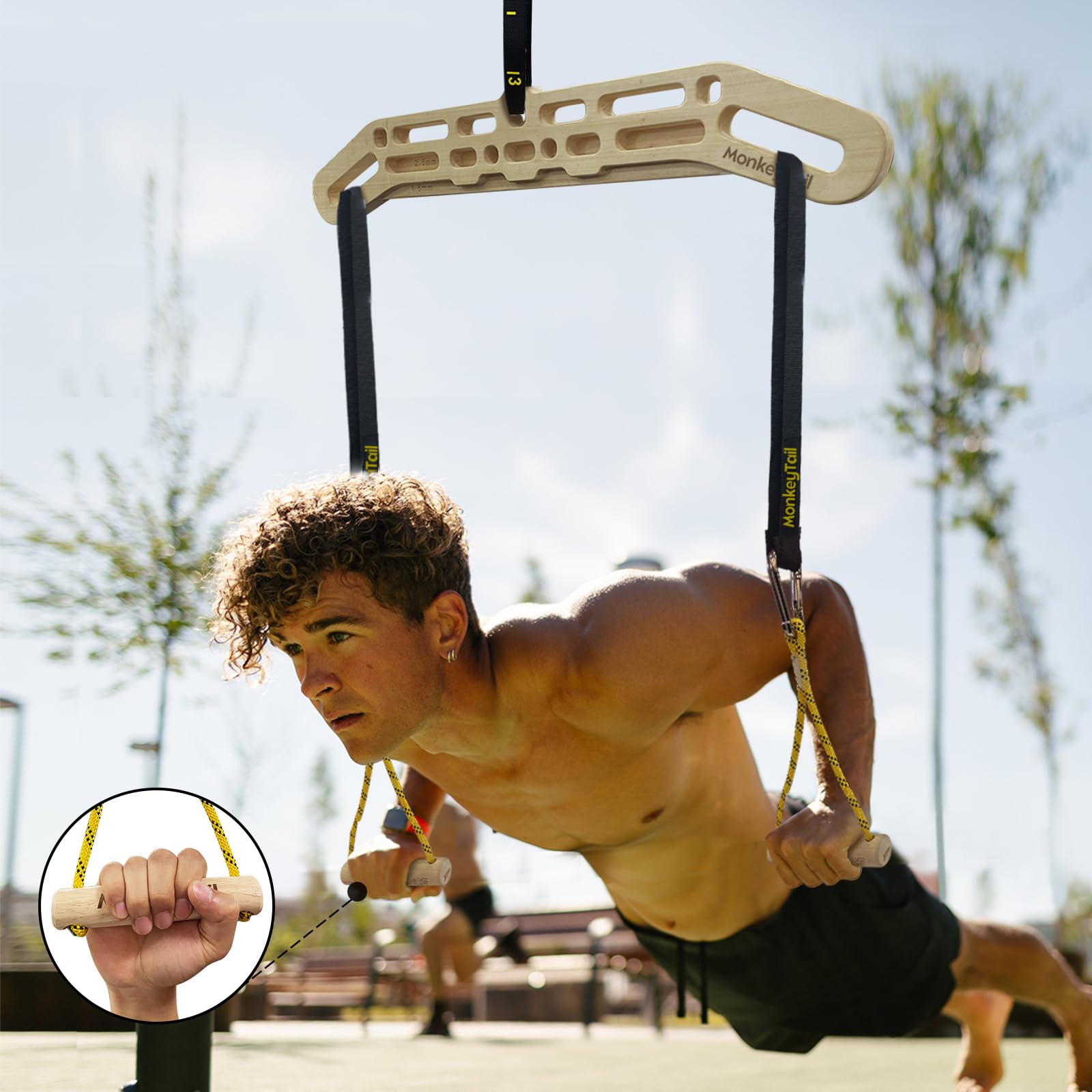 MonkeyTail Tabla de colgar portátil, tabla de escalada de madera, tabla de entrenamiento de dedos multifuncional, mejora de la fuerza de los dedos, para uso interior y exterior
