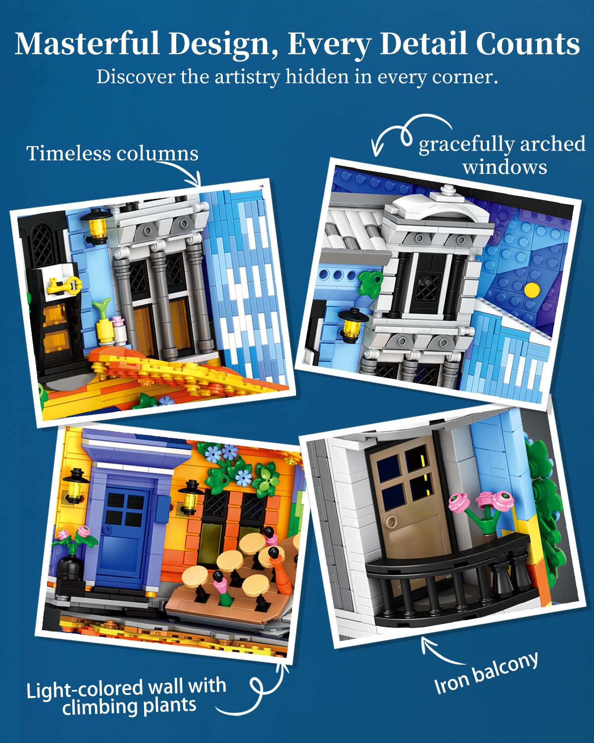 Set de Construction Café Terrace at Night pour Adultes, Tableau Mural 3D Encadré, Kit de Construction Artistique pour Décoration Maison et Bureau, Compatible avec Lego Art, 2678 Pièces