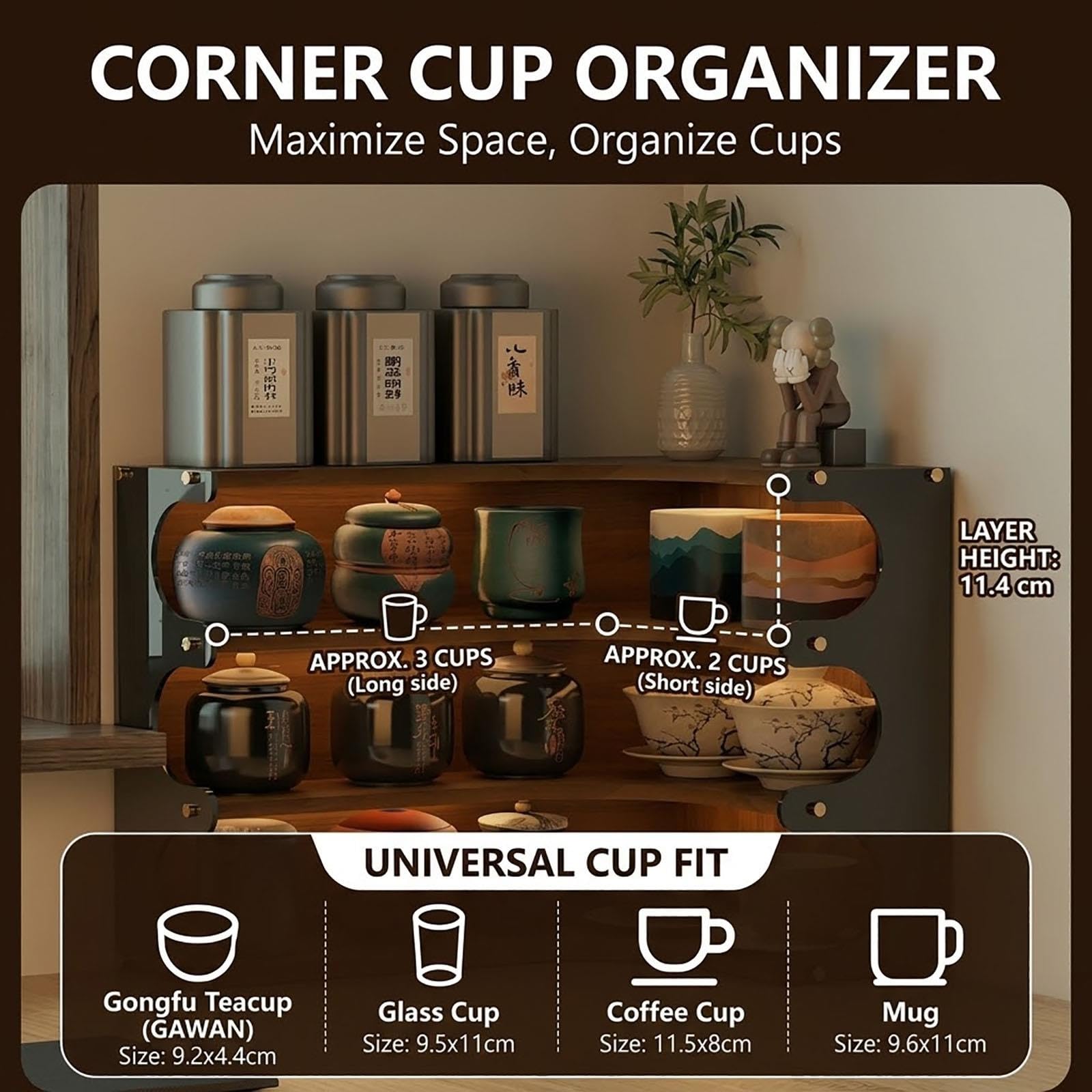 Espositore for Tazze da Caffè, Scaffale Angolare a Parete for Cucina
