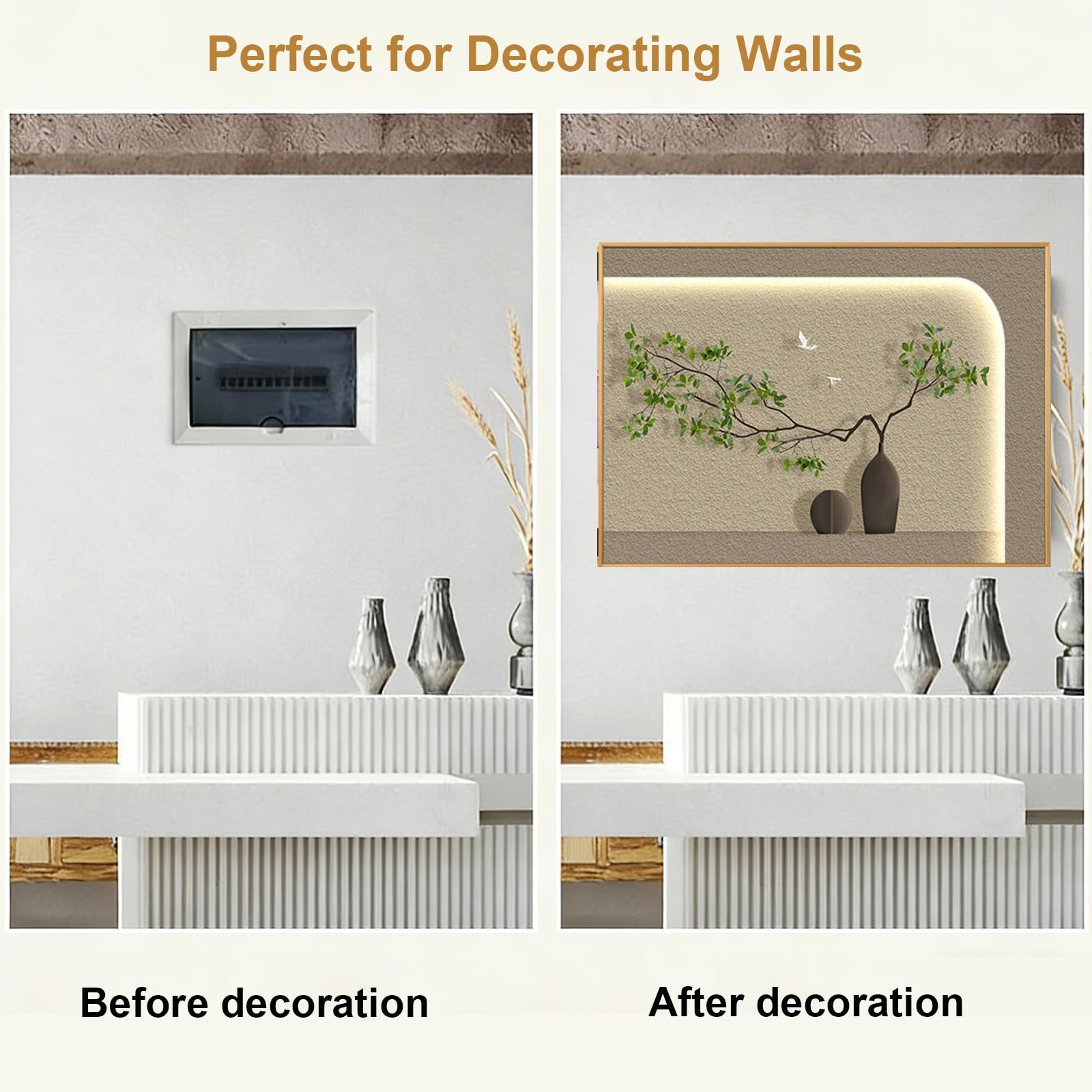 Coperchio Quadro Elettrico, Copri Contatore Elettrico Interno, Copricontatore da Interno Arredo, Copri Quadro Elettrico Decorativo in Casa e Ufficio(Gold,40x30cm/16x12in)