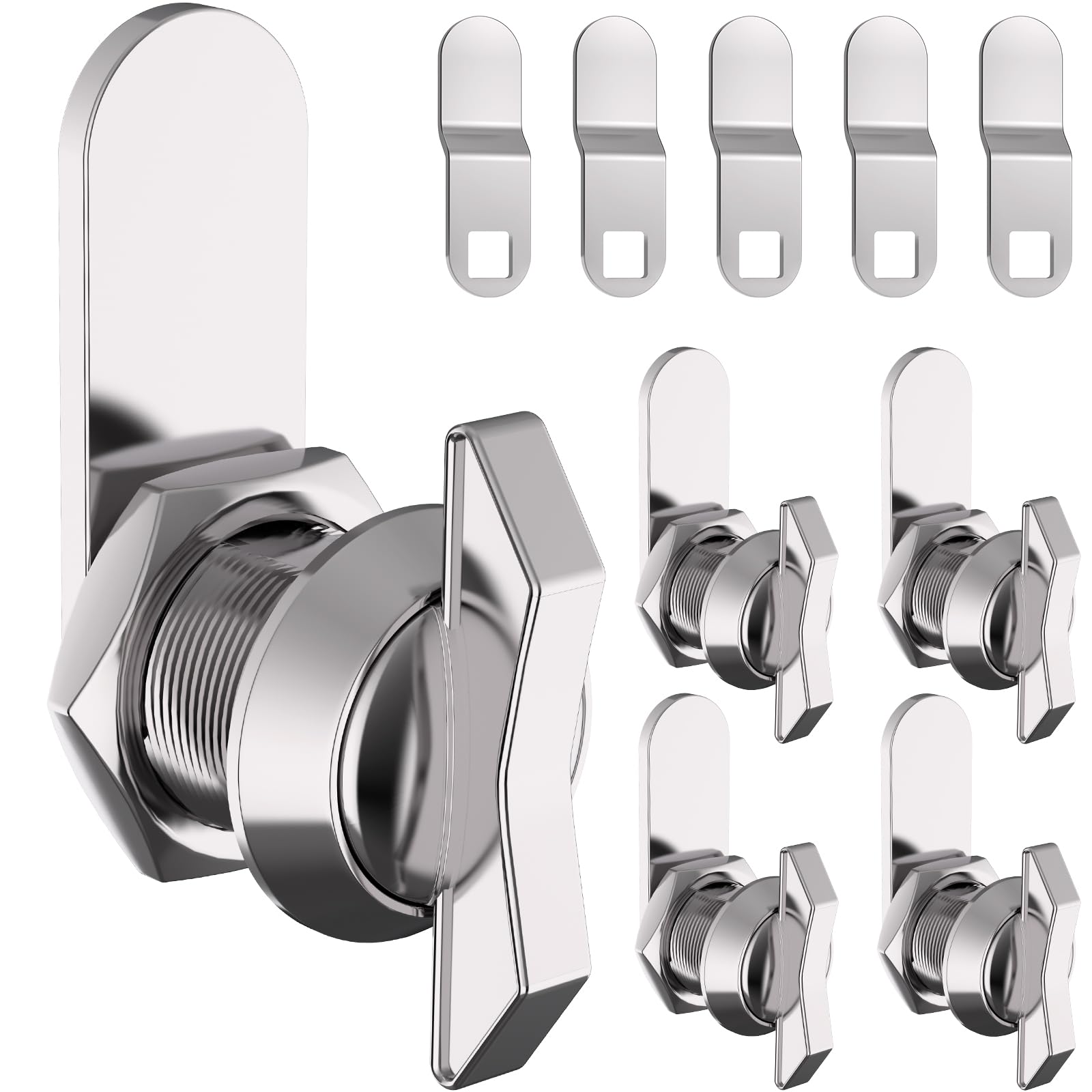 WELLUCK 5/8 Inch Thumb Operated Offset Cam Lock Set - Keyless 5PC Compartment Lock for RV, Camper Storage Door Latch, Cabinet Mailbox Drawer Cam Latch - Excellent Zinc Alloy Replacement Set