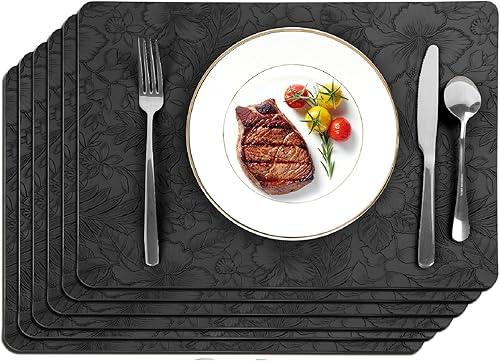 Miniatura 10 de SolaraDawn Juego de 6 manteles individuales de cuero sintético, lavables, lavables y resistentes al calor, manteles individuales de comedor Beige