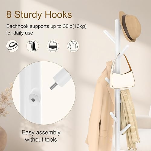 Miniatura 5 de YheenLf Perchero independiente con base cuadrada estable para abrigos, sombreros, utilizado en dormitorio, oficina y entrada, resistente y fácil de