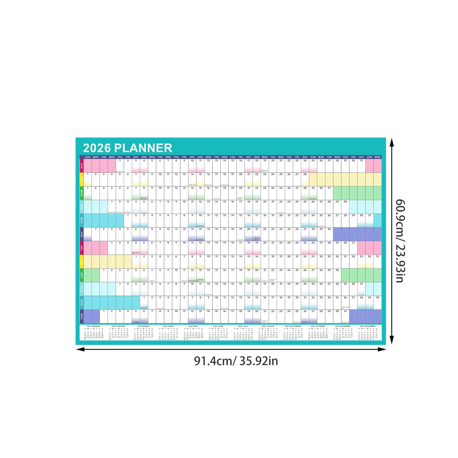 Abaodam Calendario da Parete Annuale Reversibile in Carta e Plastico, Planner Verticale Multipurpose per Uso lungo Termine in Aula e Ufficio