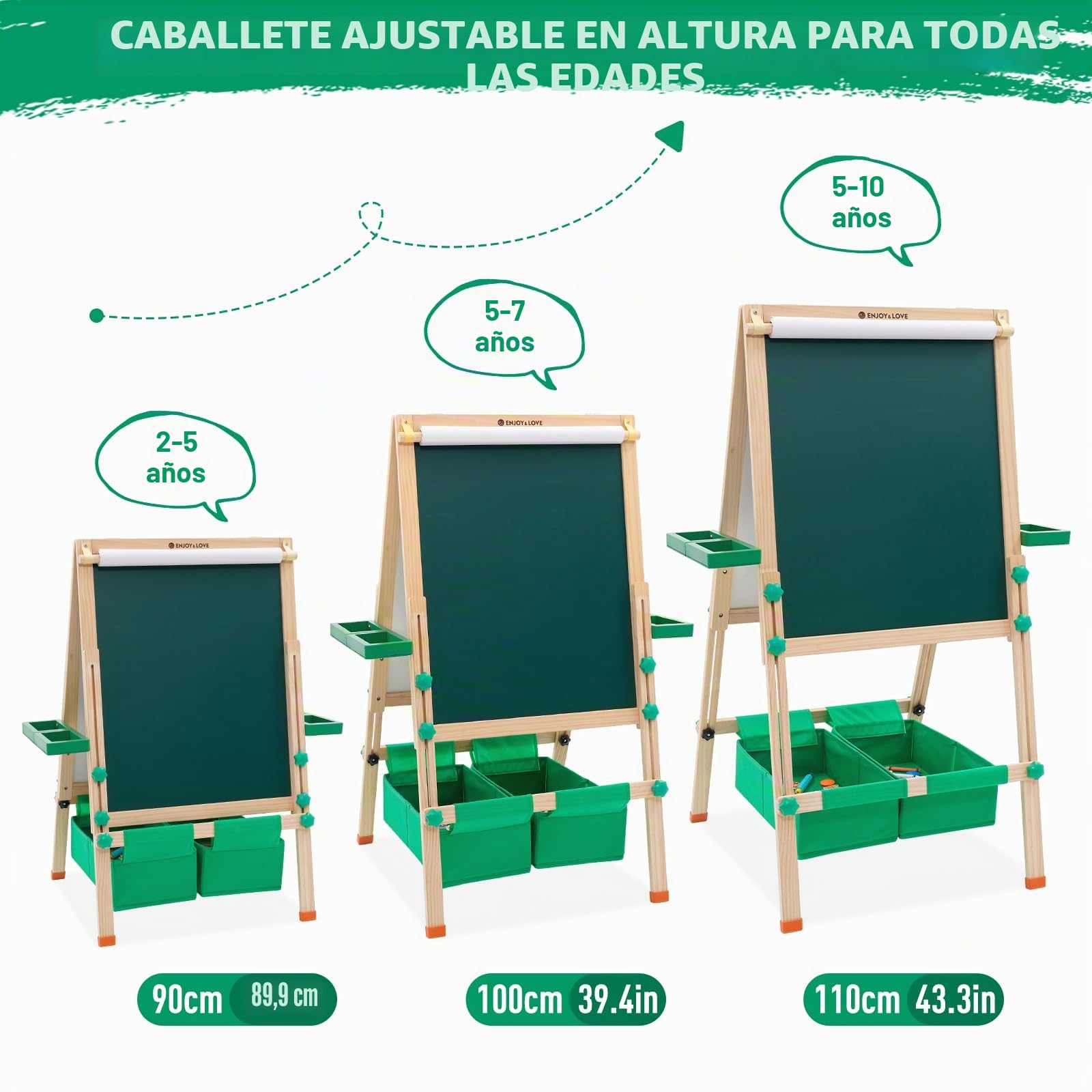 Pizarra Infantil de Madera, Caballete de Madera Ajustable en Altura Para Niños, Tablero Infantil de dos Caras con Estante de Almacenamiento,Rollo de Papel, Pizarra Blanca,Letras Magnéticas, Plegable
