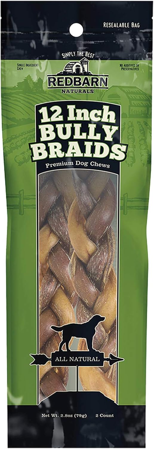 Redbarn AllNatural 12" Braided Bully Sticks for Dogs