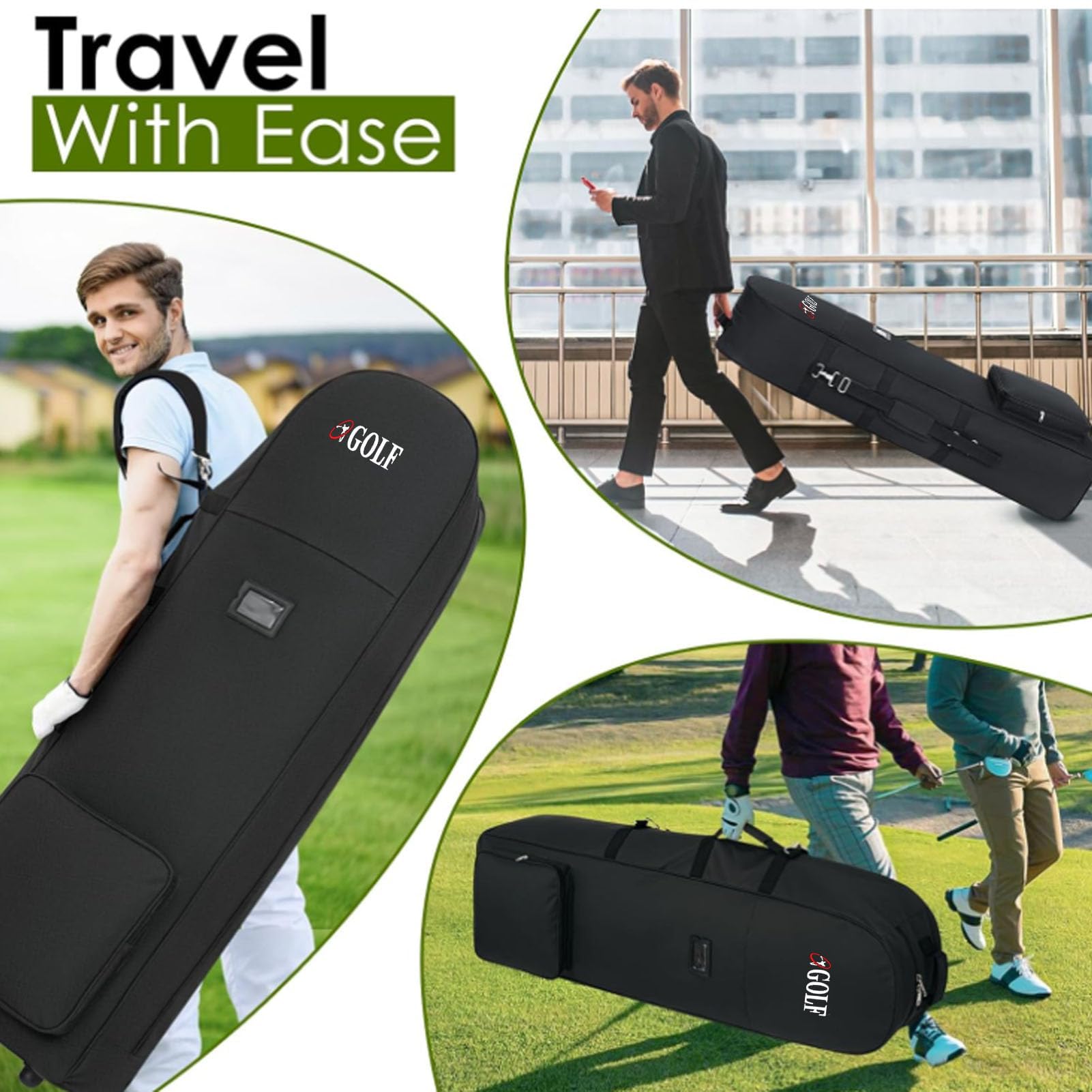 Bolsa de Viaje de con Ruedas, Bolsa de de Tela Oxford, Bolsa de Palos de Golf, Rodamiento Silencioso para Viajes en Avión