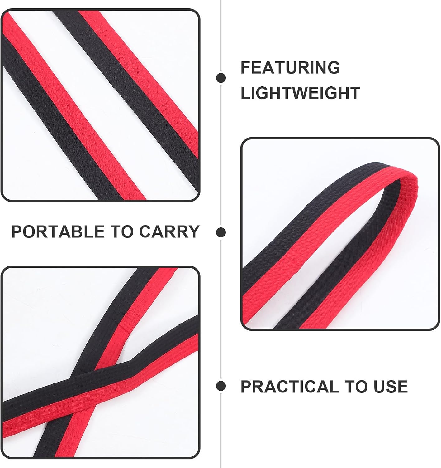 MAGICLULU Taekwondo Belt Karate Waistband Training Belt for Martial Arts Students, Black and Red 2.4m Taekwondo Training Gear for Men and Women