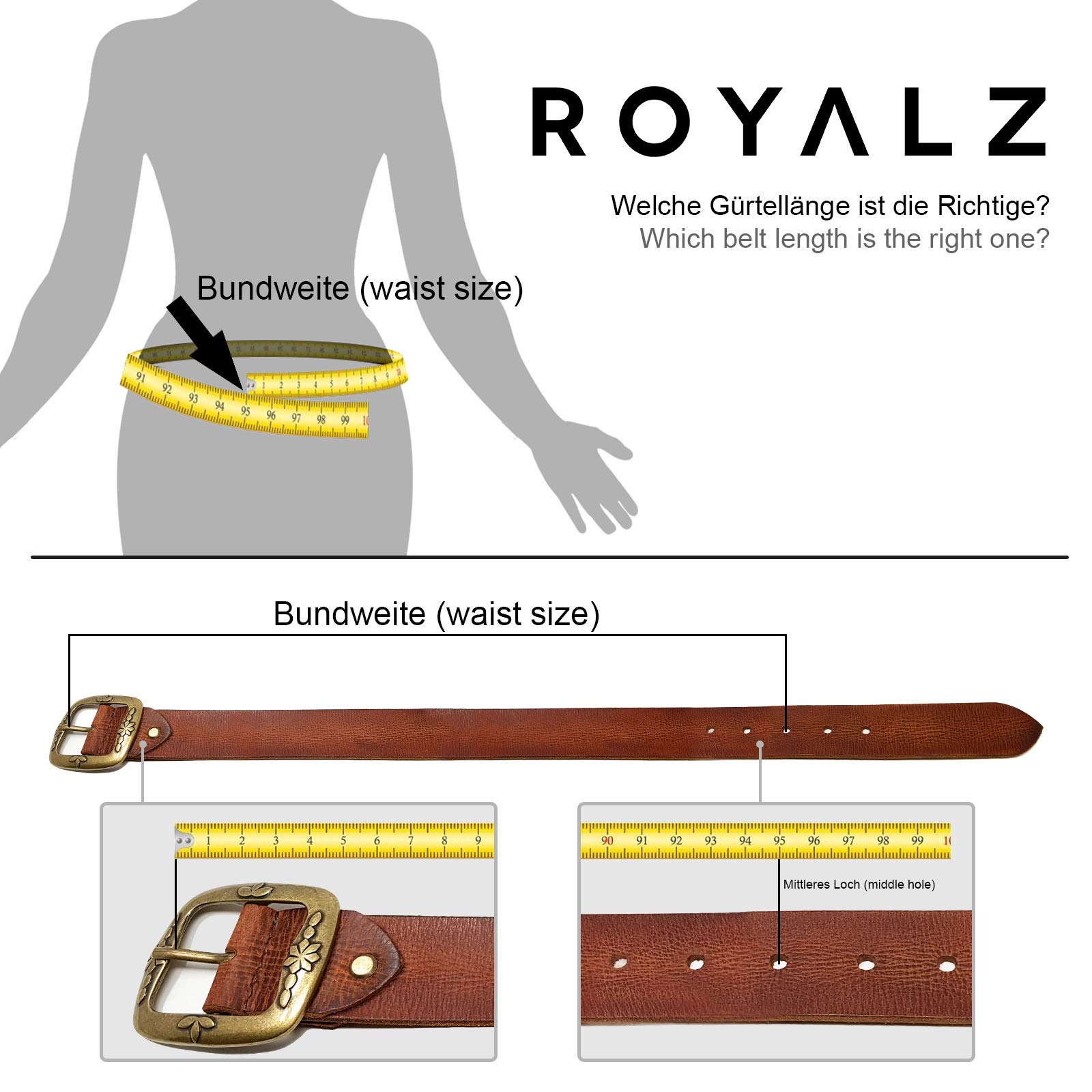 ROYALZ Vintage Cinturón de cuero para mujer hecho de cuero de búfalo de 38mm de ancho para damas