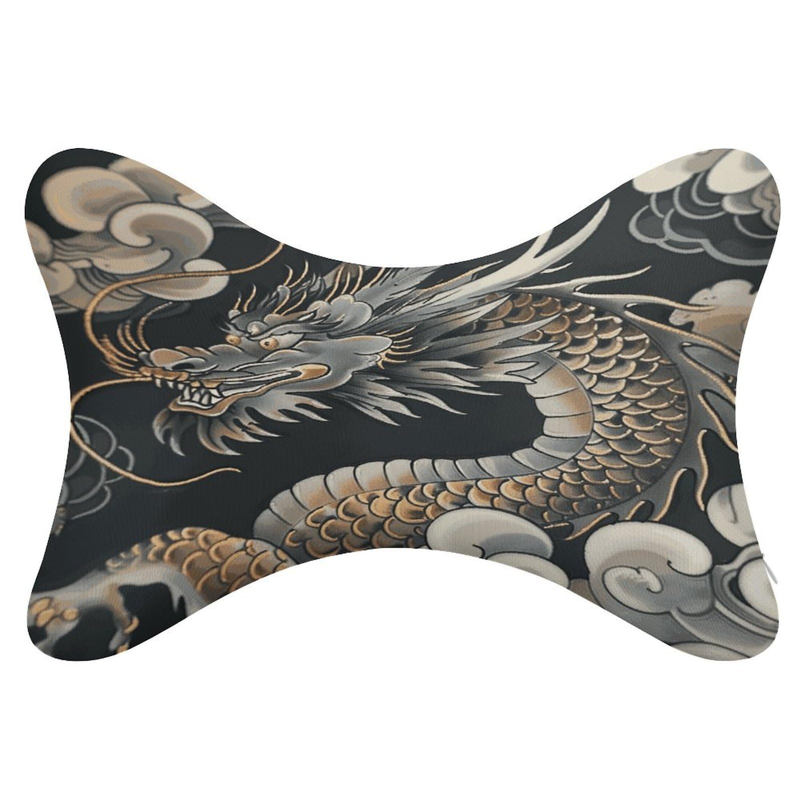 JTREHY 2 Pack Black Oriental Dragon Car Headrest Pillow Memory Foam Car Neck Pillows Soft Comfortable Vehicle Neck Pillows Non-Slip Headrest Cushion Universal Car Pillow for Neck Pain Relief