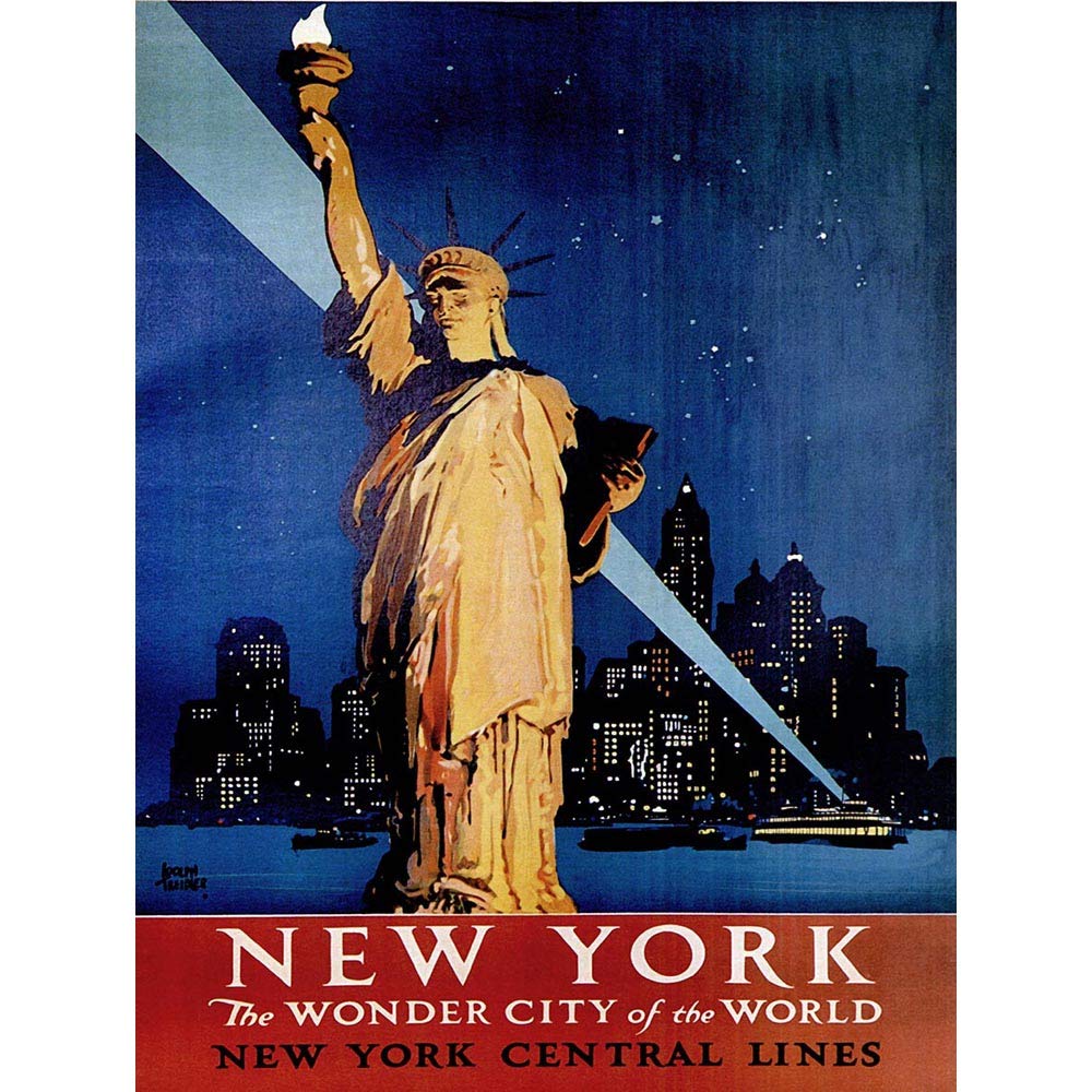Wee Blue Coo Travel New York Statue Liberty Manhattan Railway USA Vintage Art Print Poster Wall Decor 12X16 Inch