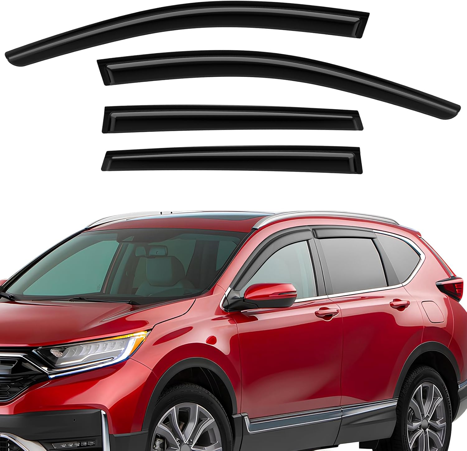 Tape-On Rain Guards Compatible with Honda CRV 2017-2022 Black Extra Durable Shatterproof Side Window Deflectors, Vent Window Visors, Wind Deflectors - 4 PCS Fit for Honda CRV 2017-2022 Tape On