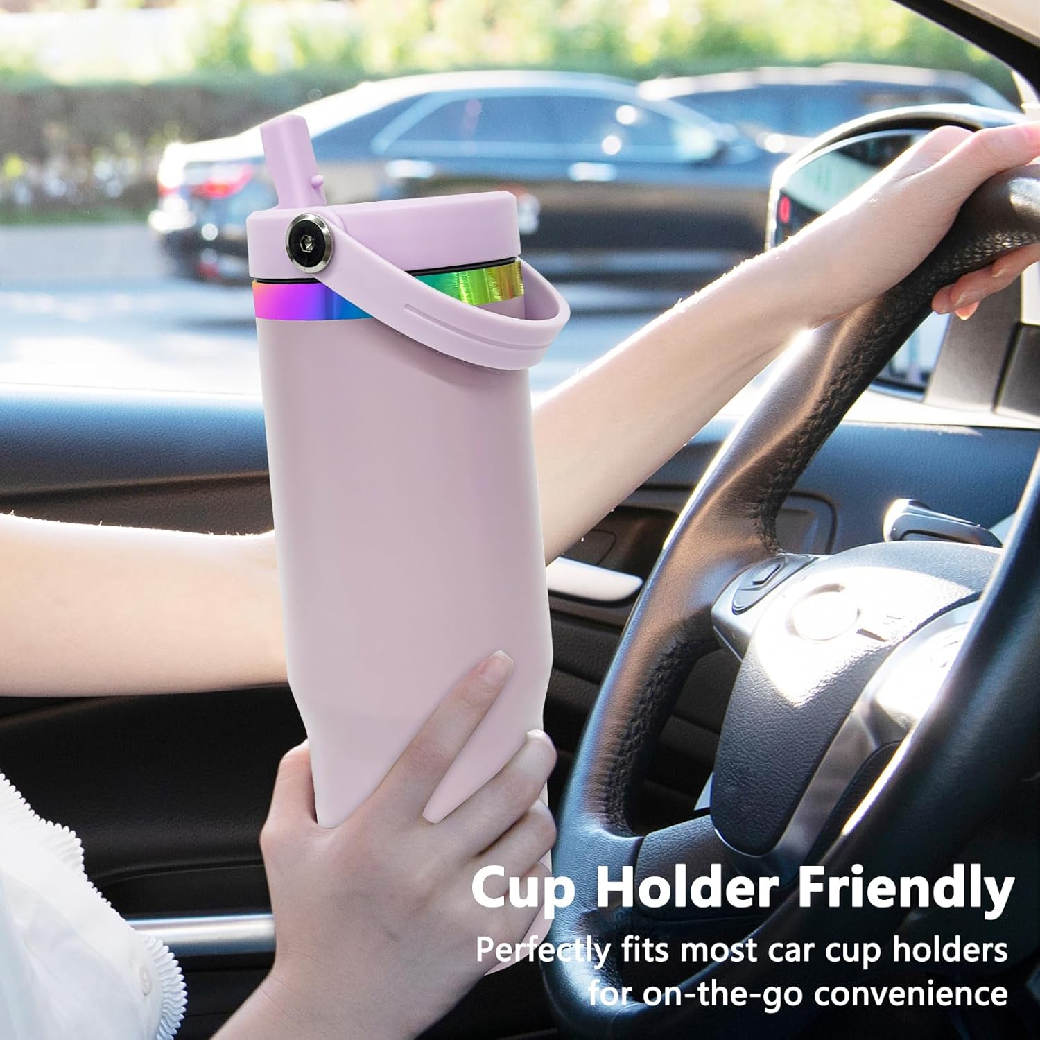 30 oz Tumbler with Handle and Straw, Vacuum Insulated Tumblers with Flip Straw and Top Handle, Leakproof Powder Coated Tumbler, Stainless Steel Travel Mug for Coffee Water (Purple) - Image 5