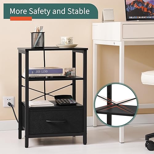 Miniatura 8 de Yoobure Mesa auxiliar con almacenamiento, mesita de noche LED con estación de carga, mesas auxiliares para sala de estar, mesita de noche para