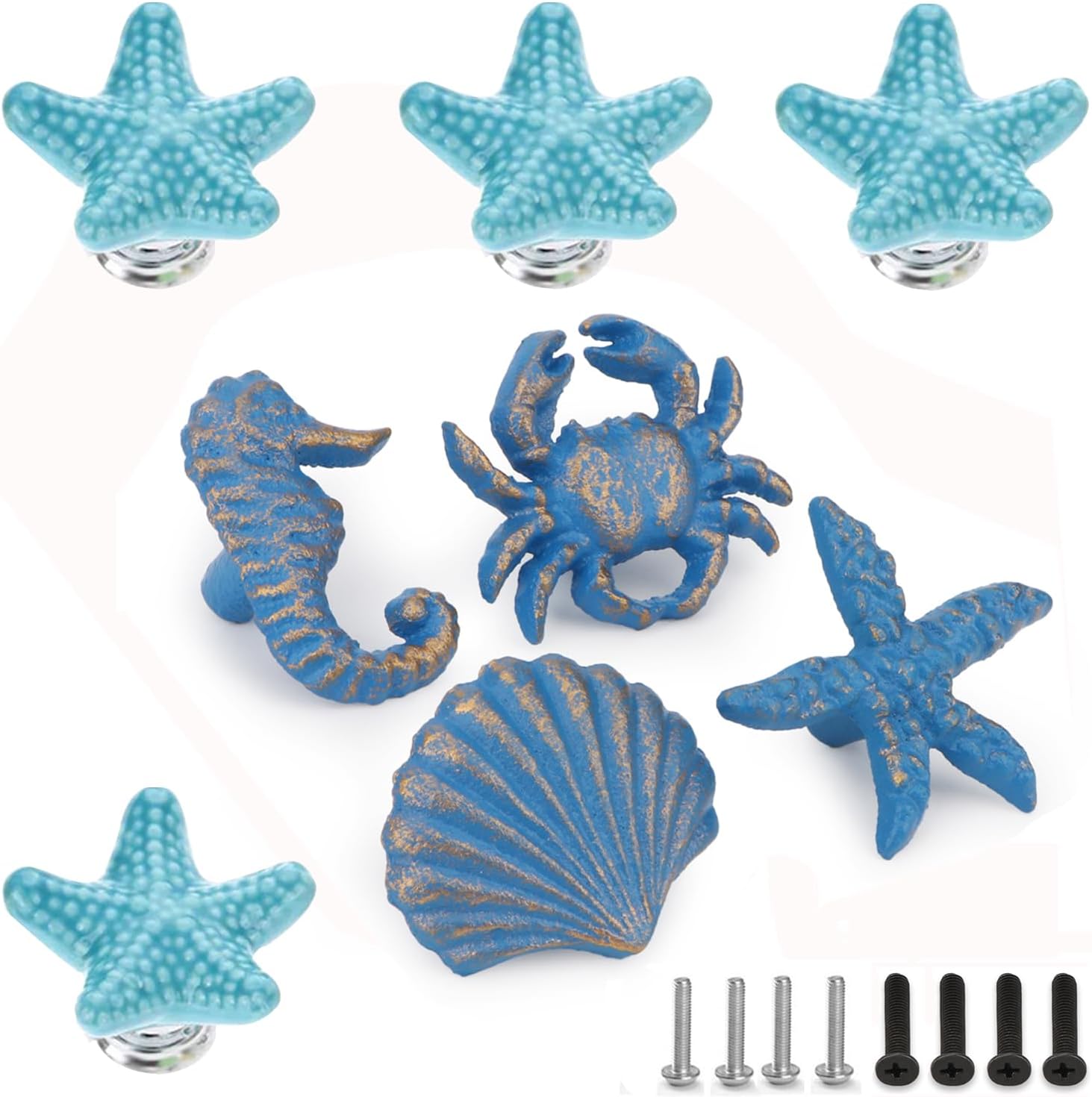 Ocean Coastal Theme Cabinet Knobs Starfish Drawer Knobs Beach Kitchen Knos for Cabinets Blue 8Pcs