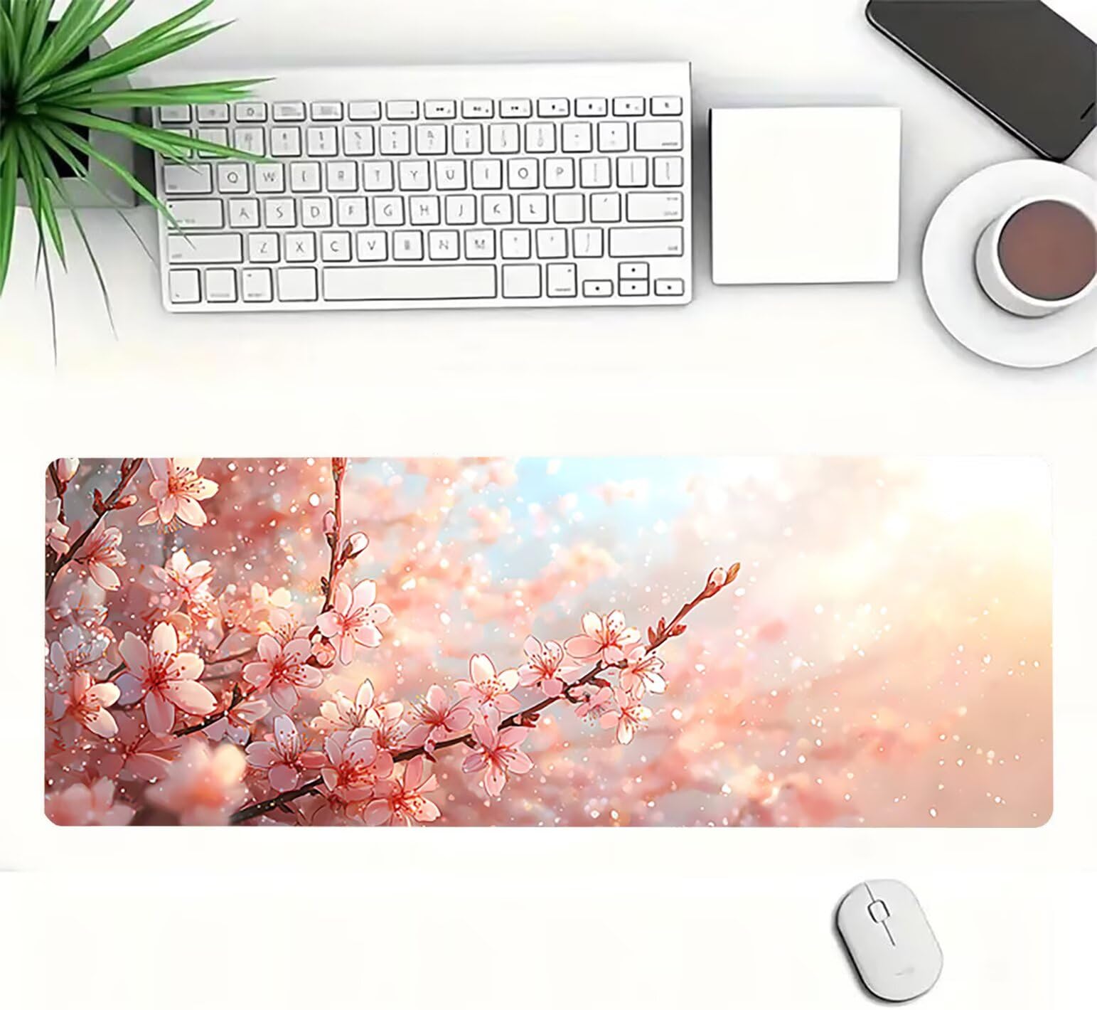 Tappetino per Mouse Gaming XXL 1600x800x3mm, Tappetino Mouse Fiori Di Ciliegio Large Desk Mat With Non-Slip Rubber Base Paesaggi Mousepad Impermeabile, Migliora la Precisione e la velocità LJ-1409