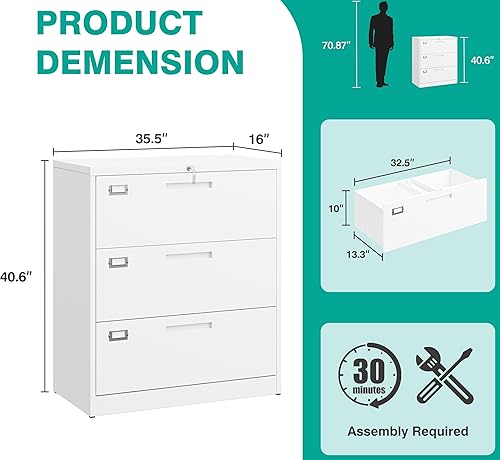 Vista 62 de SISESOL Archivador lateral de 2 cajones con cerradura y estante, gabinete de almacenamiento negro de 71 pulgadas con puertas, armarios