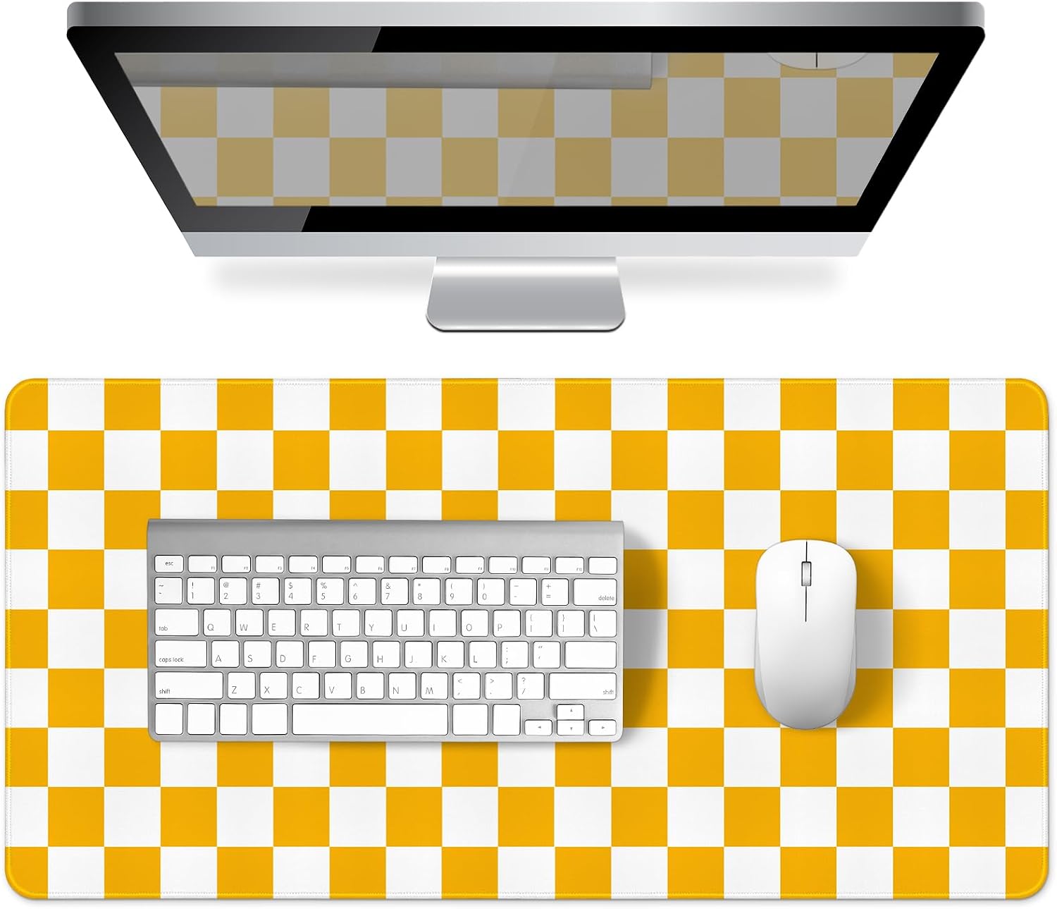 Yellow Checkered Desk Mat Large Mouse Pad Desk Pad Keyboard Computer Mat