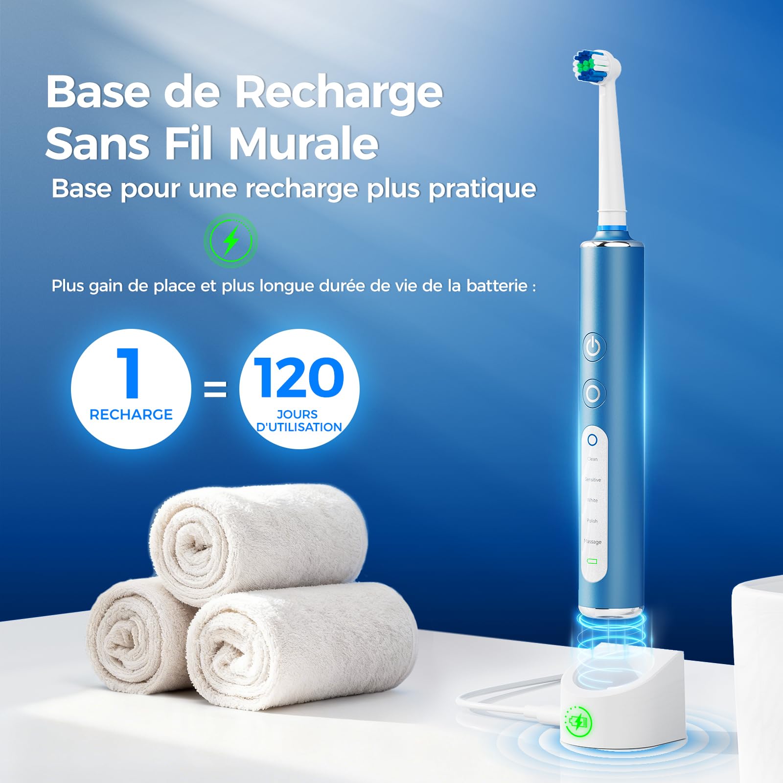 Brosse à Dents Électrique Rotative Pour Adultes et Enfant, 3 Intensités 5 Modes, Brosse à Dent Électrique avec 8 Têtes de Brosse, Étui de Voyage, Étanche IPX7, Batterie 120 Jours