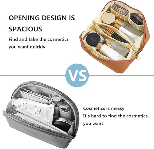 Miniatura 4 de Bolsa de cosméticos de viaje de gran capacidad, almacenamiento multifuncional de cuero, con asa y divisor, bolsas de cosméticos de viaje para