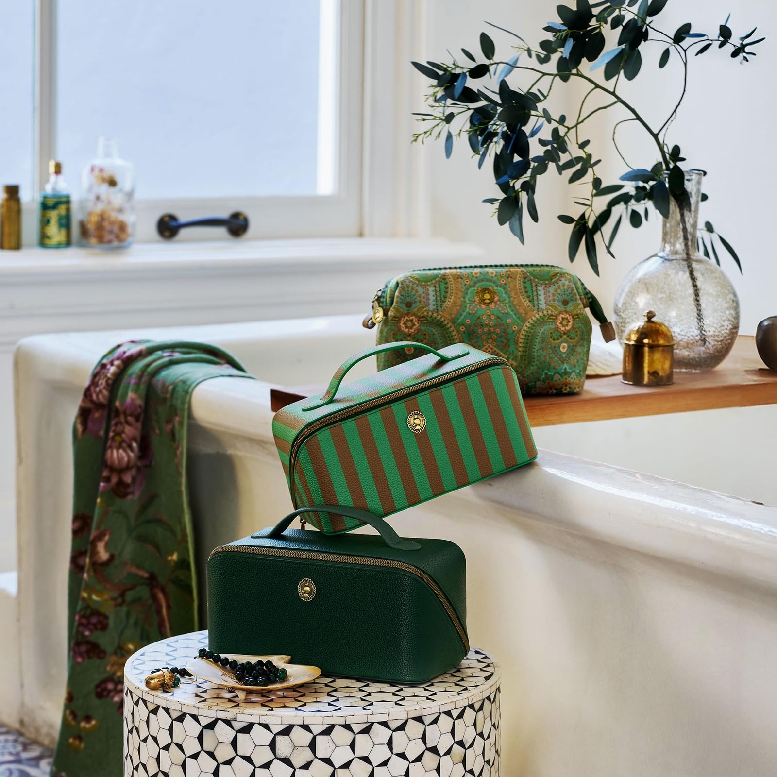 Pip Studio borsa da toilette Cyrille Cosmetic Bag Stripe Green verde marrone