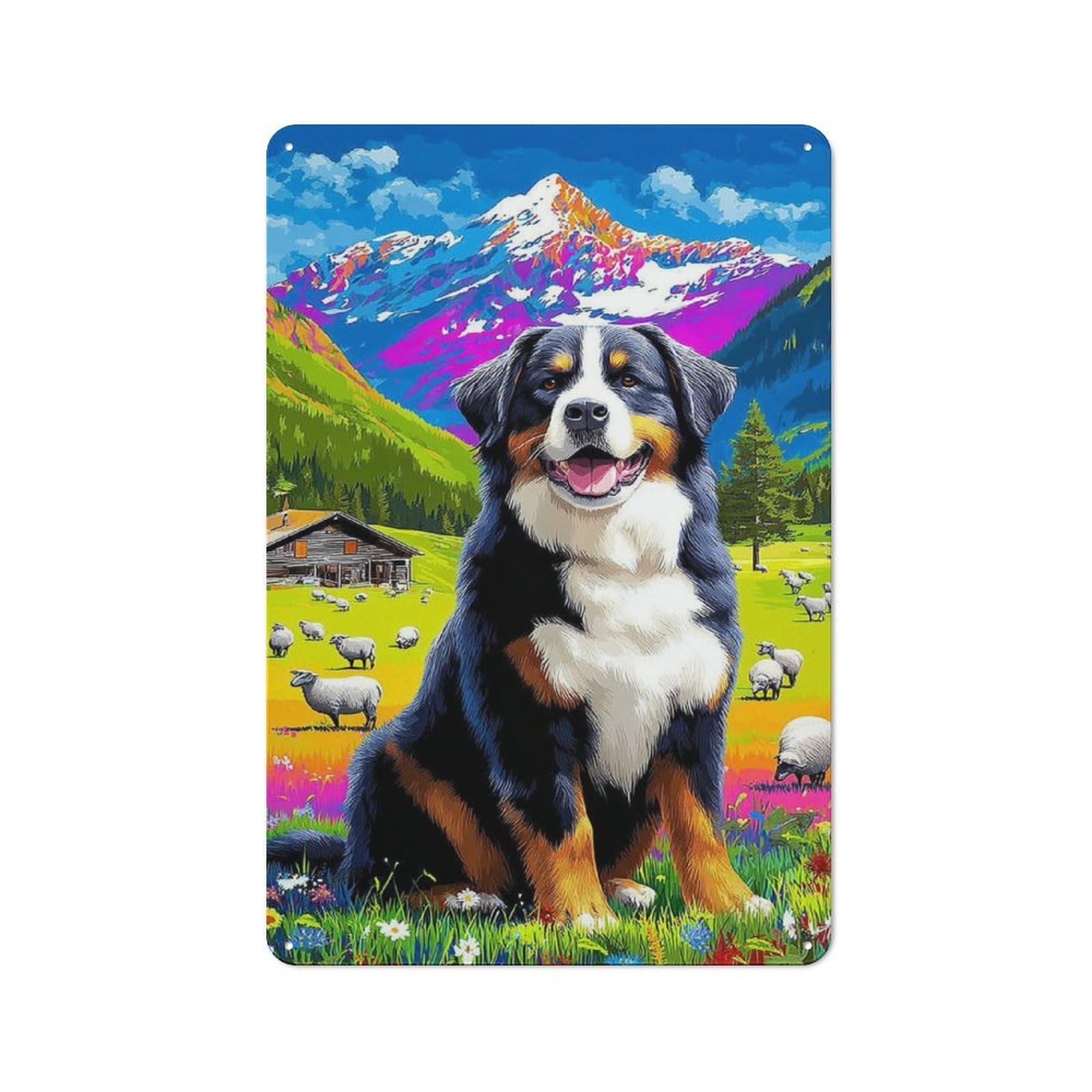 Junmoney Mountain Serenity With Bernese Mountain Dog Vintage Tin Sign 30X20cm With For Hobby Room Or Studio, A Decorative Christmas Gift For Hobby Room Decor Fans