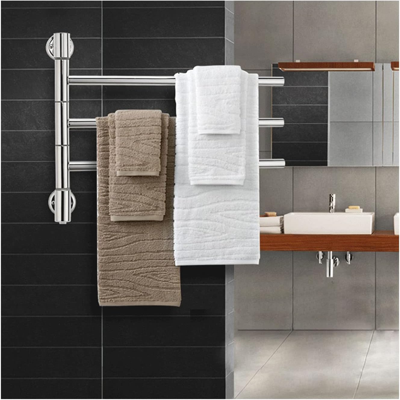 Heated Towel Rack,Towel Racks for Bathroom Wall Mounted 180°Rotation Electric Heated Towel Rack 30w Stainless Steel Heated Towel Rack 550mm*440mm*99mm