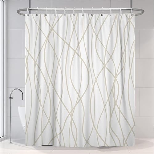 Miniatura 18 de Cortina de ducha pequeña a rayas gris claro degradado para baño, 36 x 72 pulgadas, juego de cortina de ducha geométrica para cabina de RV con Gris